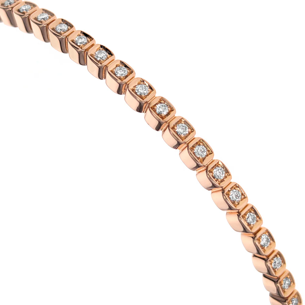 18K Rose Gold Bead Set Round Diamond Bangle Bracelet - Image 2