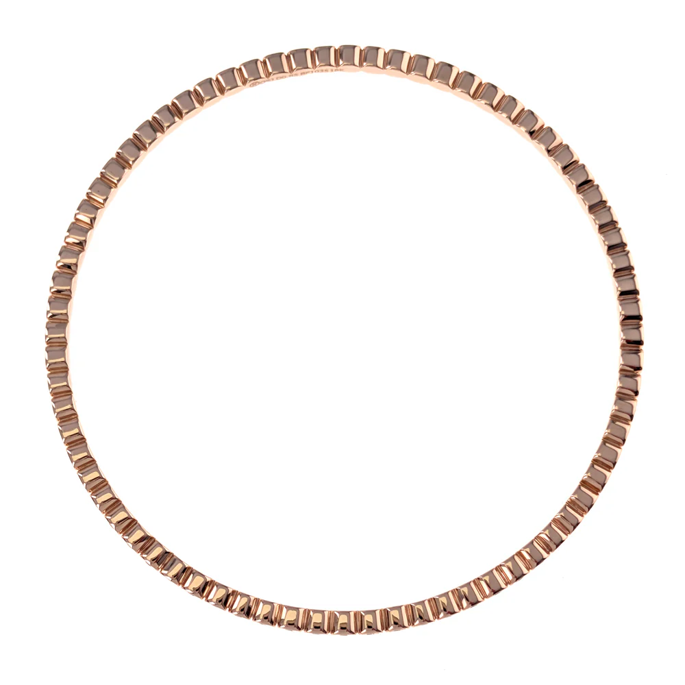 18K Rose Gold Bead Set Round Diamond Bangle Bracelet - Image 3