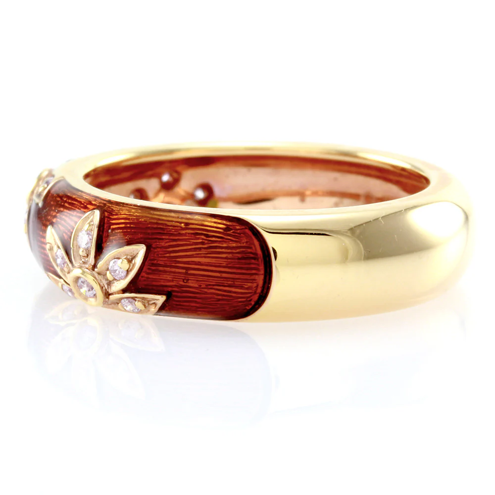 Hidalgo Brown Enamel Flower Band 18K Rose Gold Diamonds - Image 3