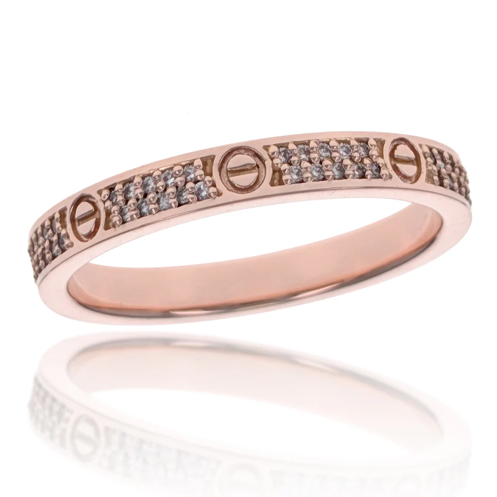 18K Rose Gold Pave Diamond Screw Station Band
