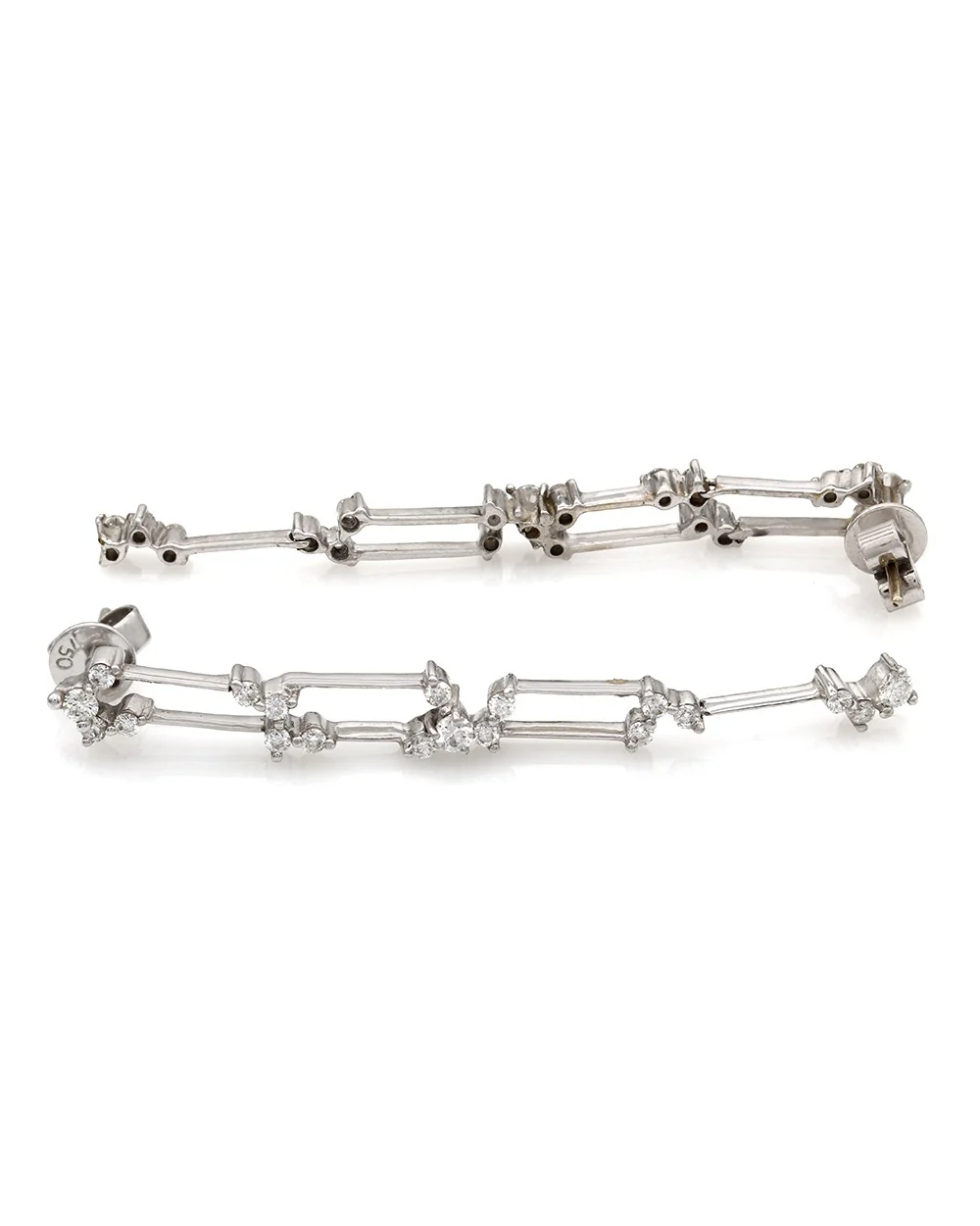 18k Round Diamond Knife Edge Drop Earrings - Image 2