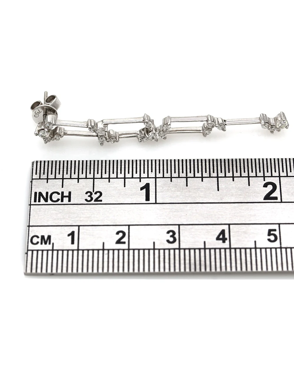 18k Round Diamond Knife Edge Drop Earrings - Image 3