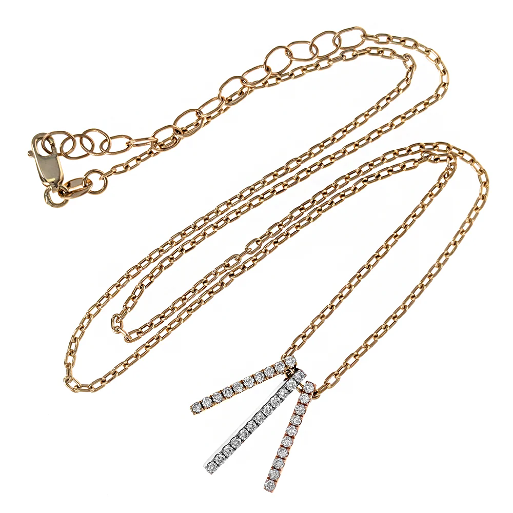 18K Tri-Tone Round Diamond Three Bar Pendant Necklace - Image 3