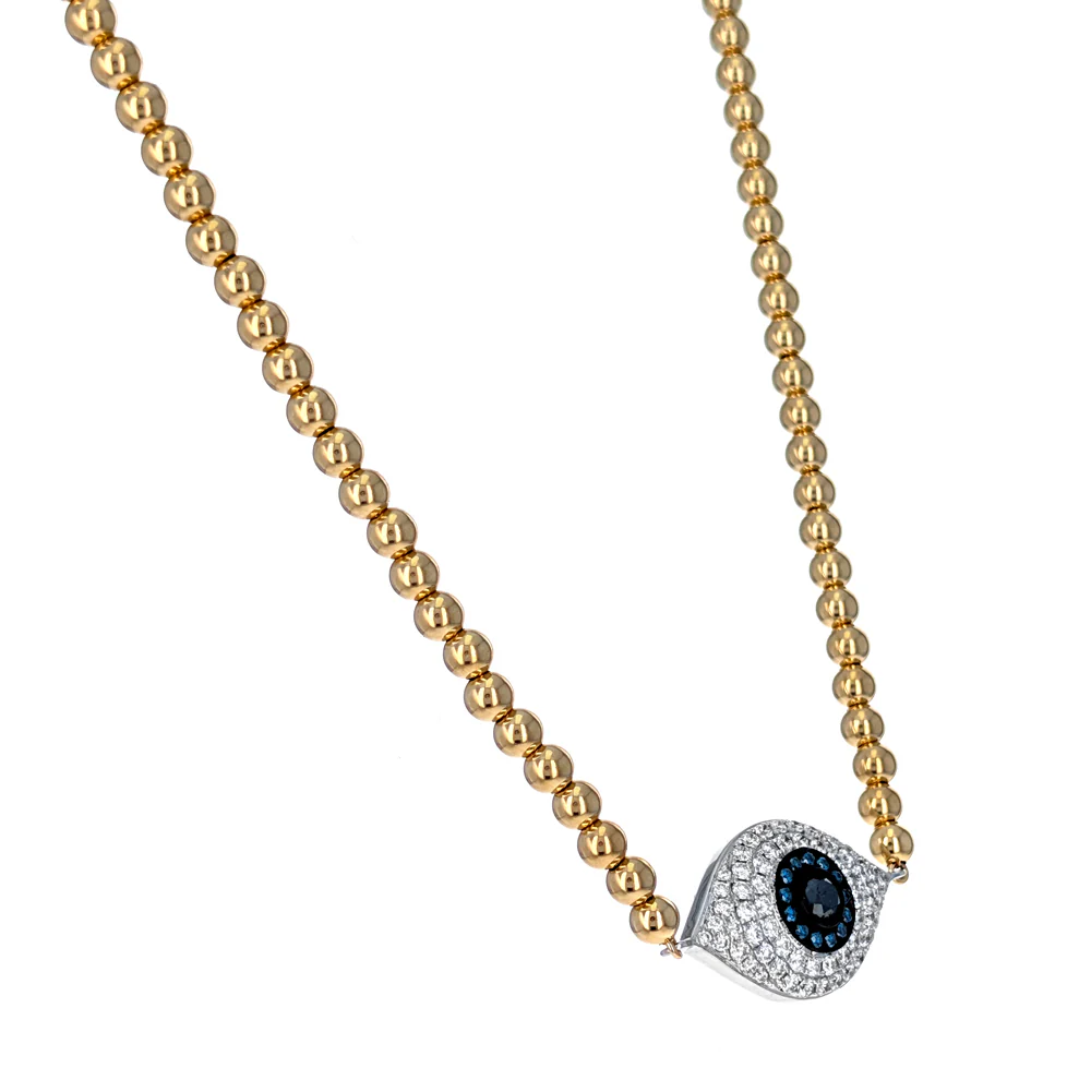 18K Two-Tone Gold Diamond Evil Eye Necklace - Image 2