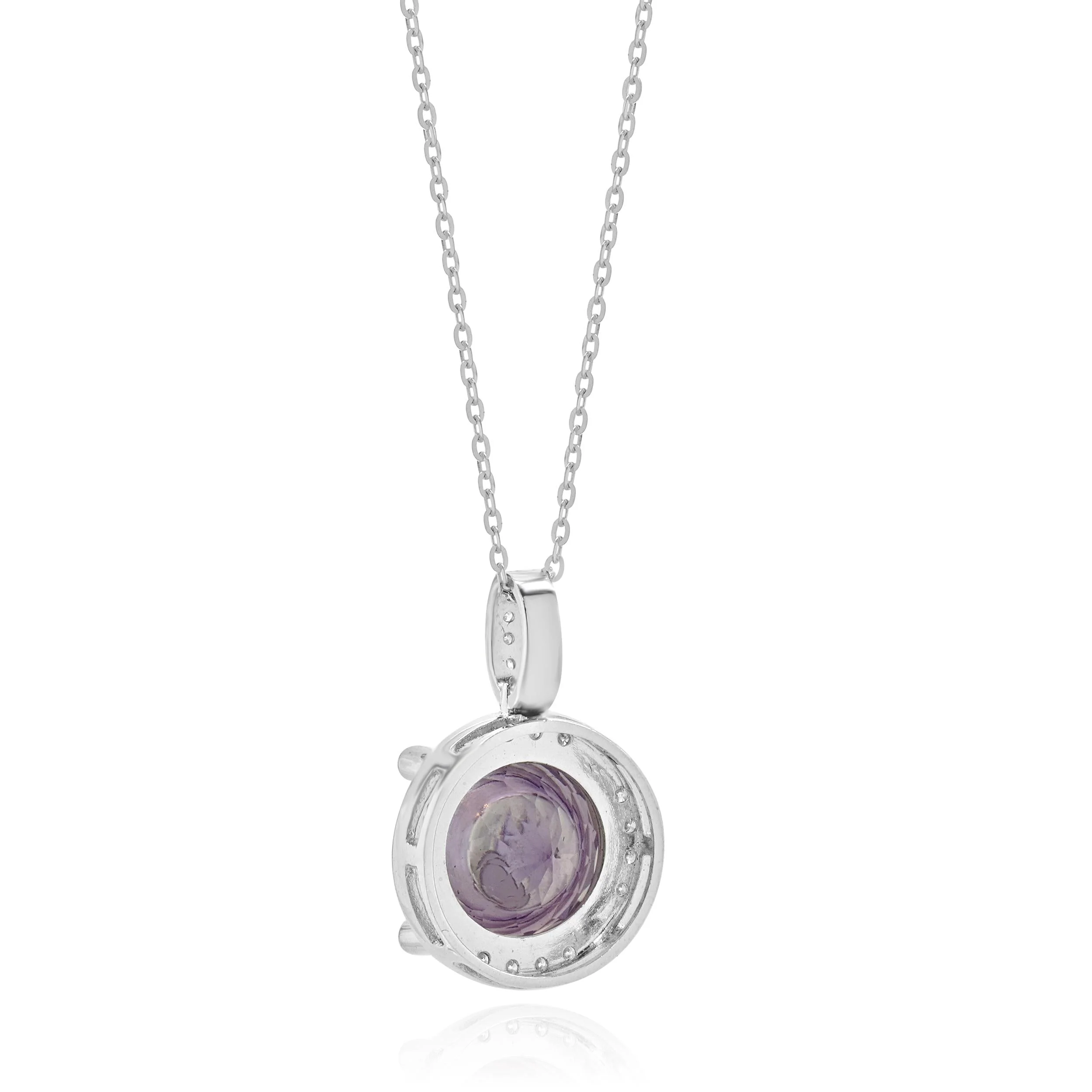 18K White Gold Amethyst Floating Diamond Halo Necklace - Image 4