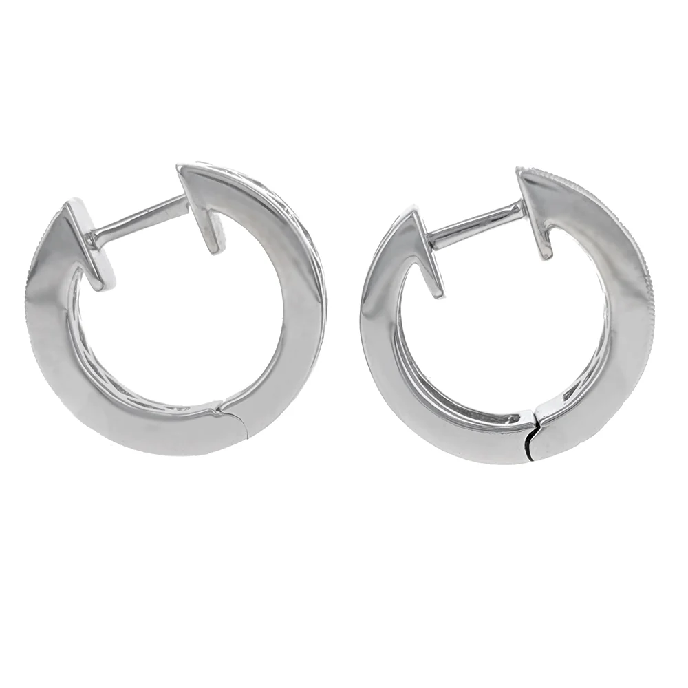 18K White Gold Baguette Cut Diamond Huggie Earrings - Image 3