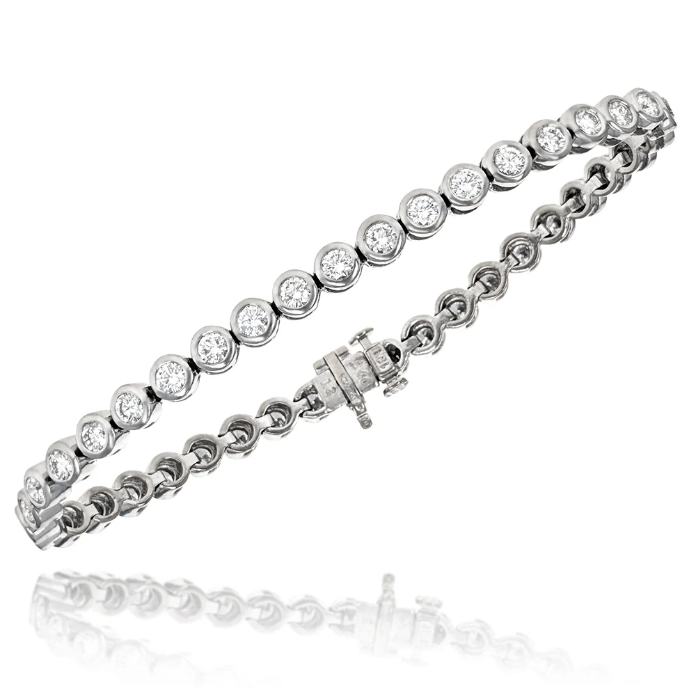 18K White Gold Bezel Set Round Diamond Inline Bracelet