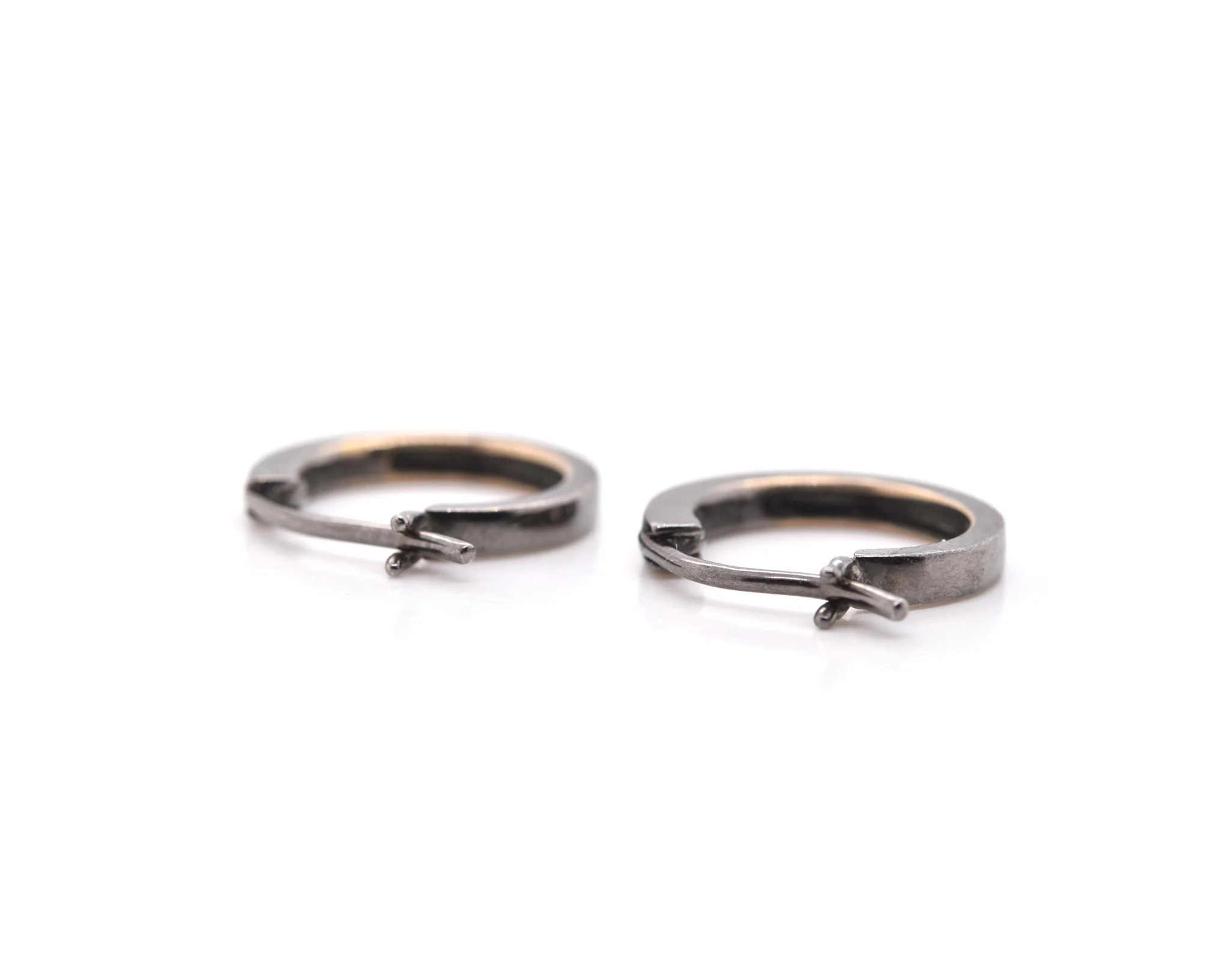 18k White Gold Black Rhodium Diamond Huggie Earrings - Image 2