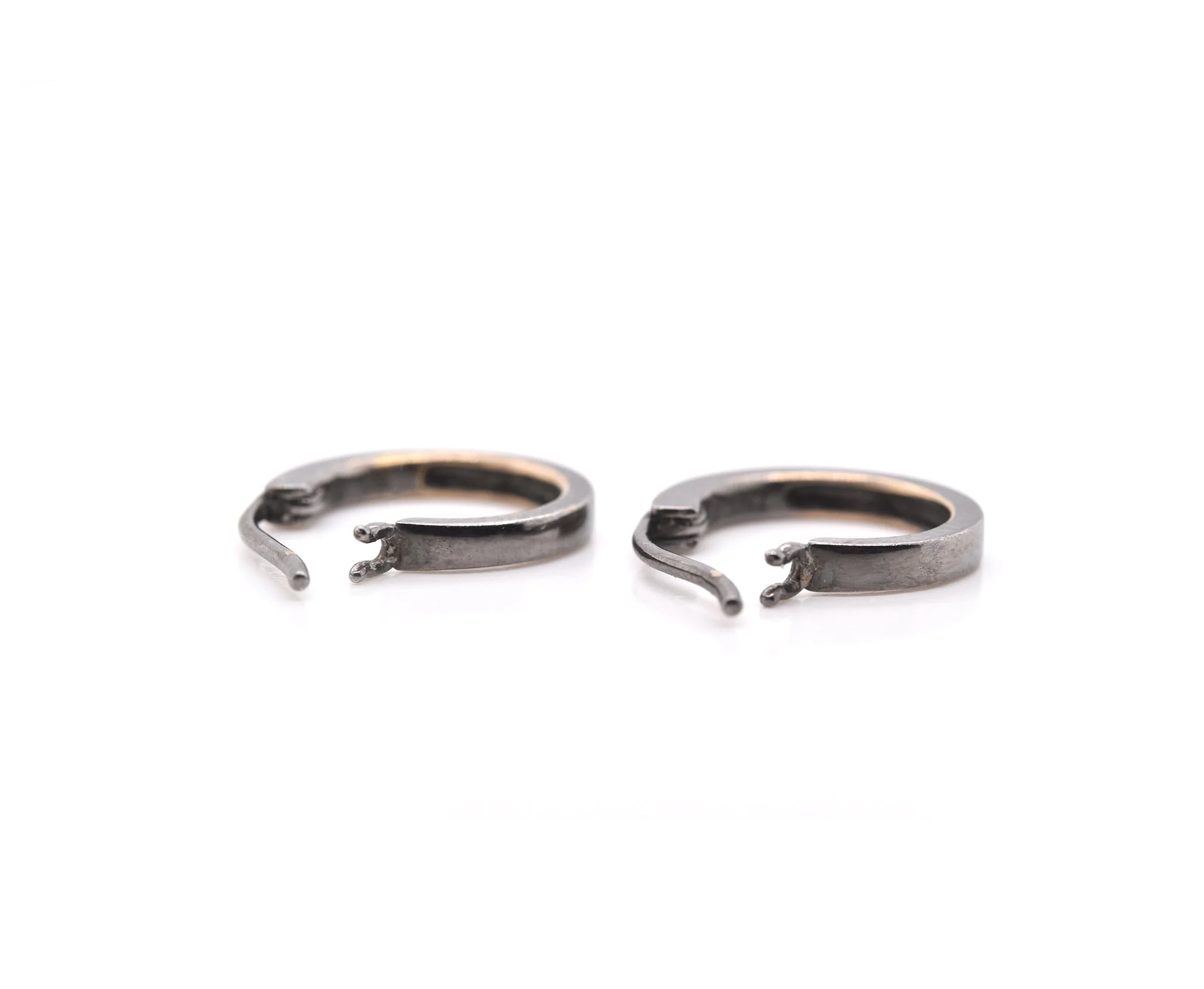 18k White Gold Black Rhodium Diamond Huggie Earrings - Image 3