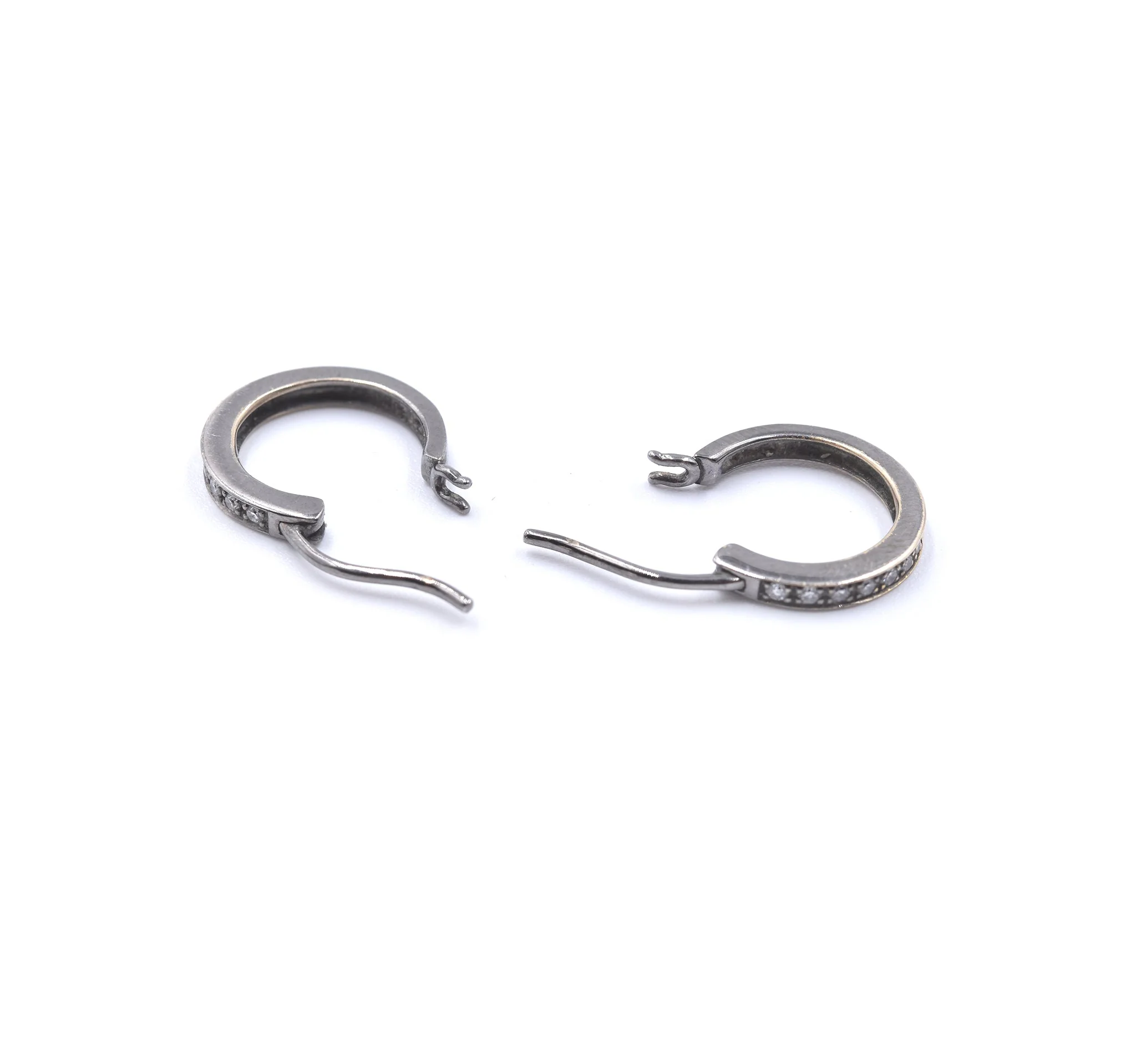 18k White Gold Black Rhodium Diamond Huggie Earrings - Image 4