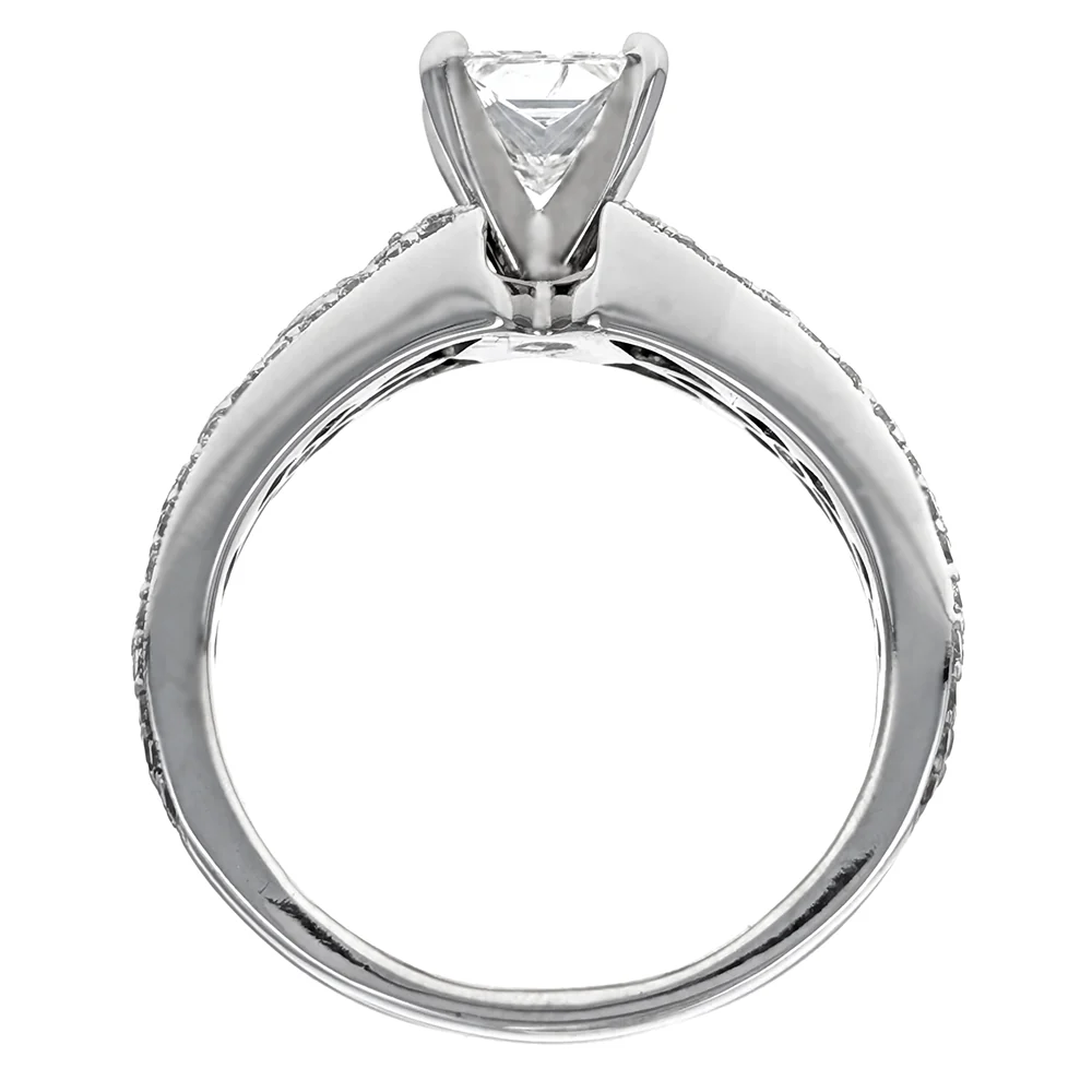 18K White Gold Certified Princess Cut and Round Diamond Engagement Ring - Image 3