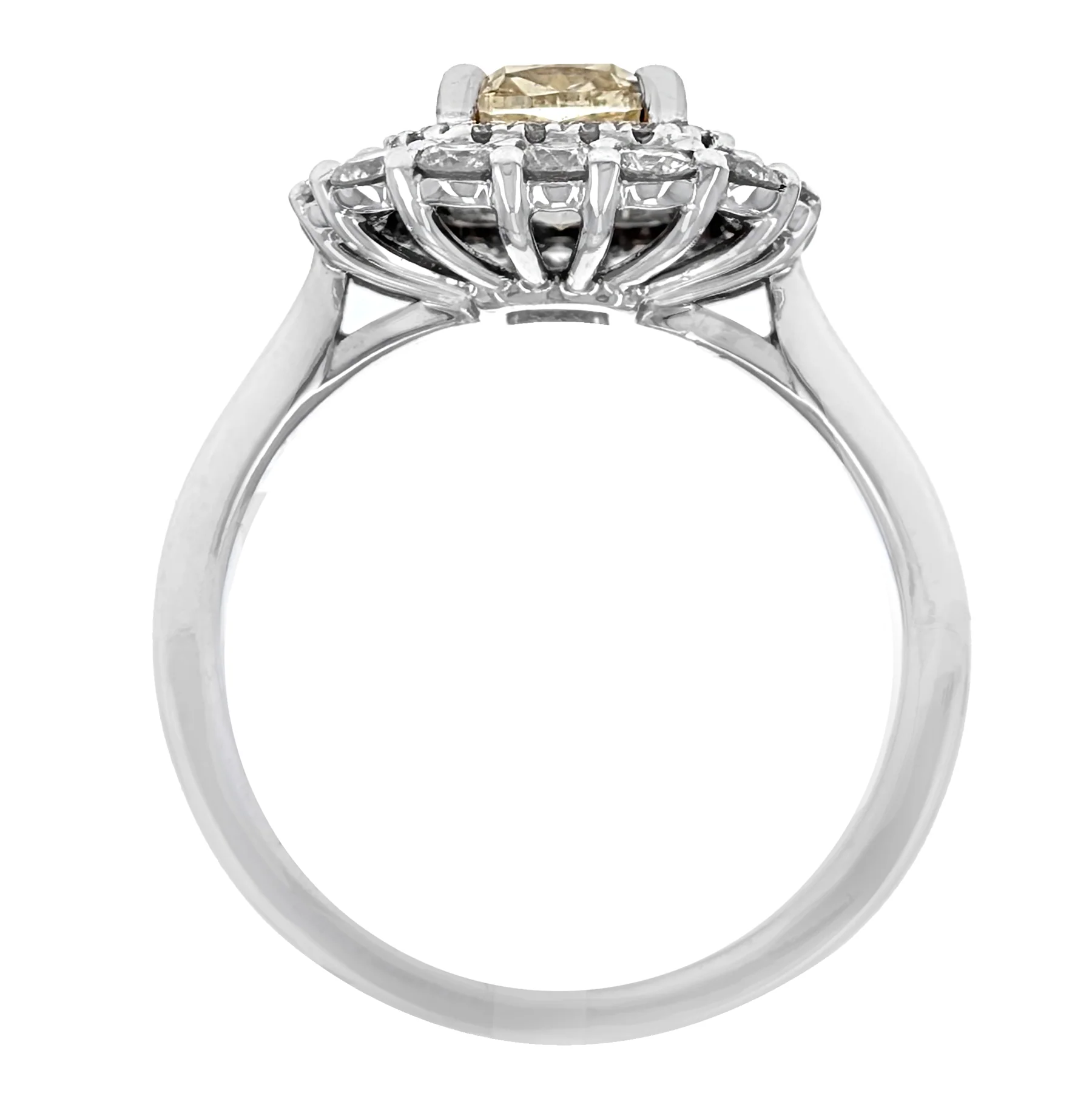 18K White Gold Cushion-Cut Yellow Diamond Halo Engagement Ring - Image 2