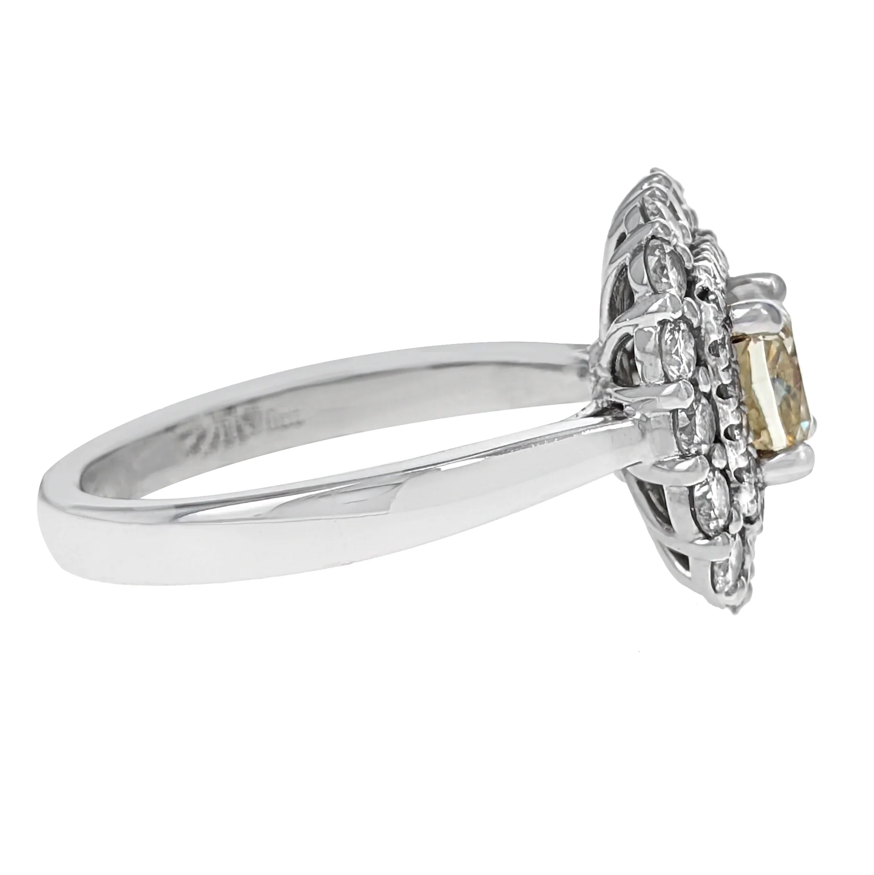 18K White Gold Cushion-Cut Yellow Diamond Halo Engagement Ring - Image 3