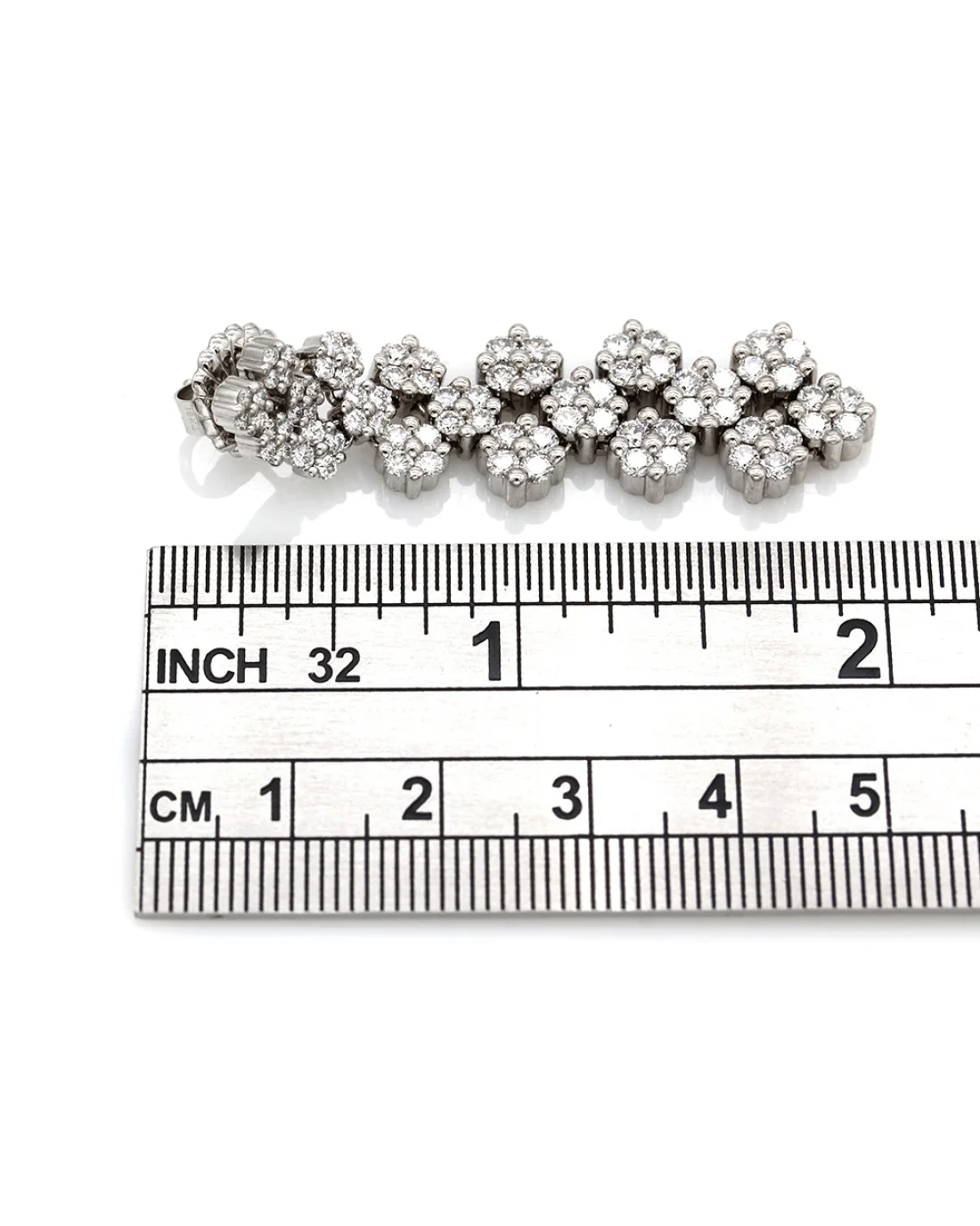 18k White Gold Diamond Cluster Dangle Earrings - Image 3