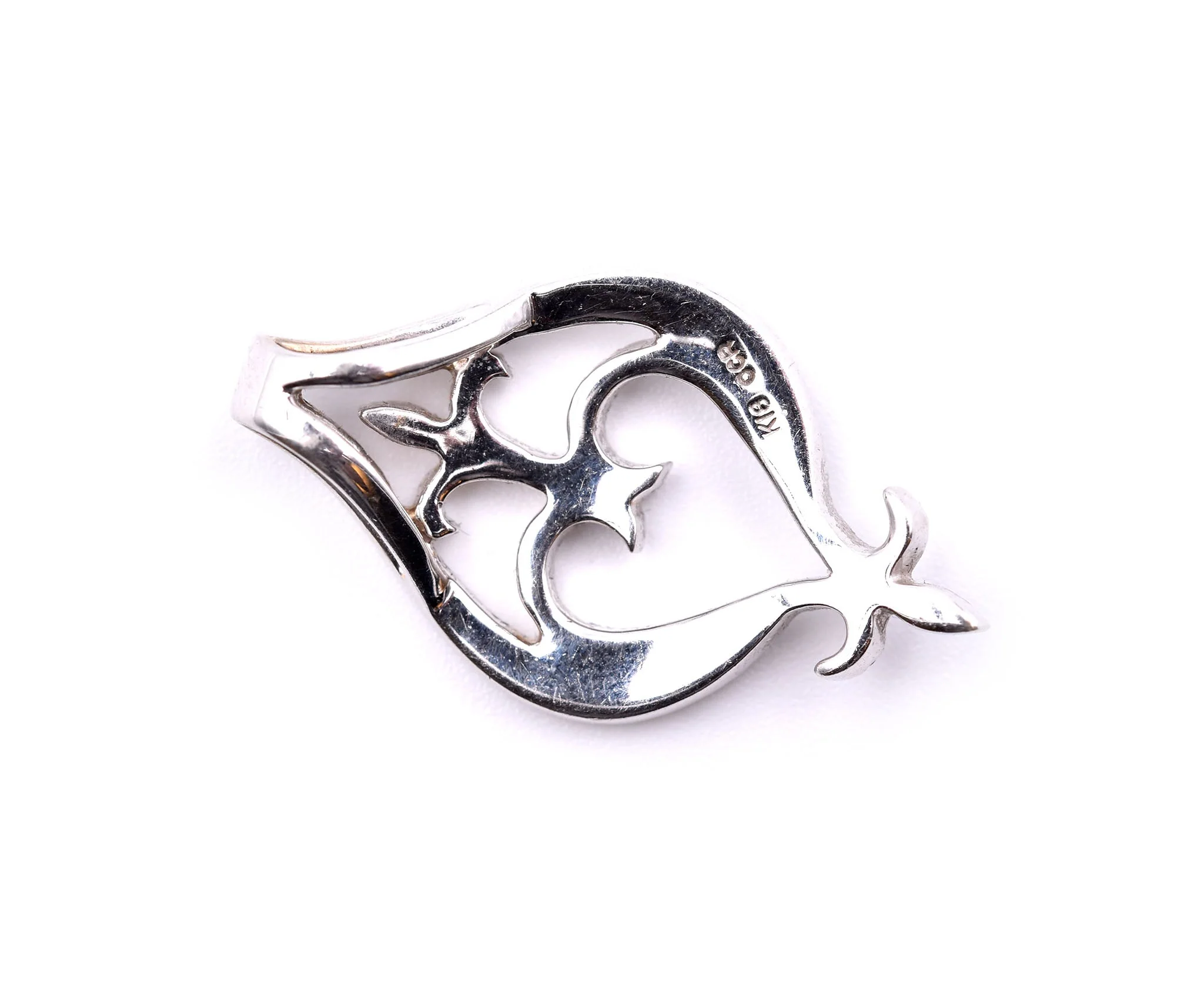 18k White Gold Diamond Fleur De Lis and Heart Pendant - Image 4