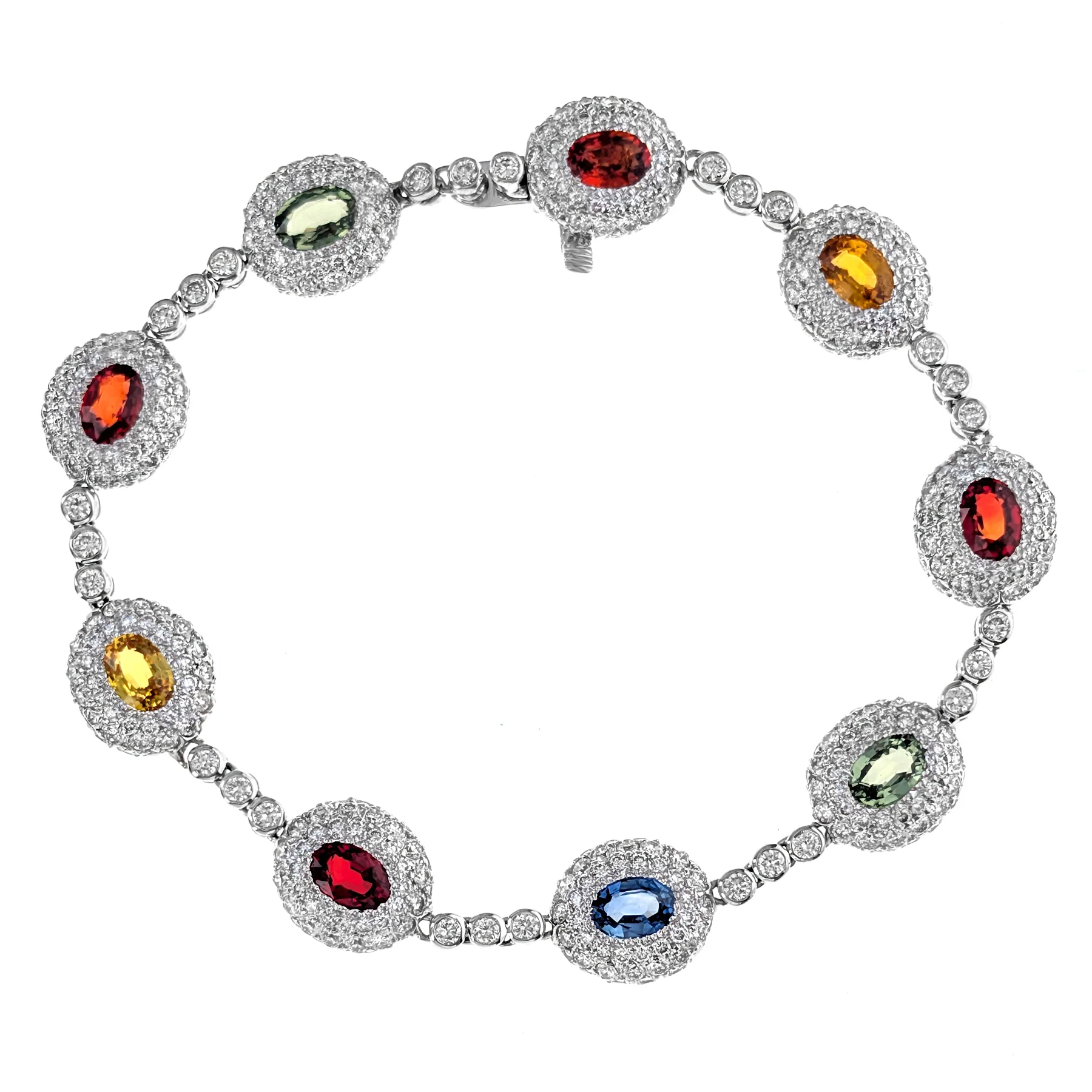 18K White Gold Diamond & Multi-Color Sapphire Bracelet
