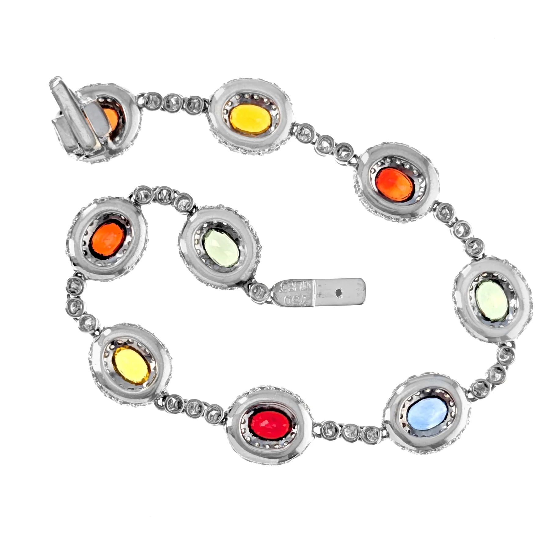 18K White Gold Diamond & Multi-Color Sapphire Bracelet - Image 3