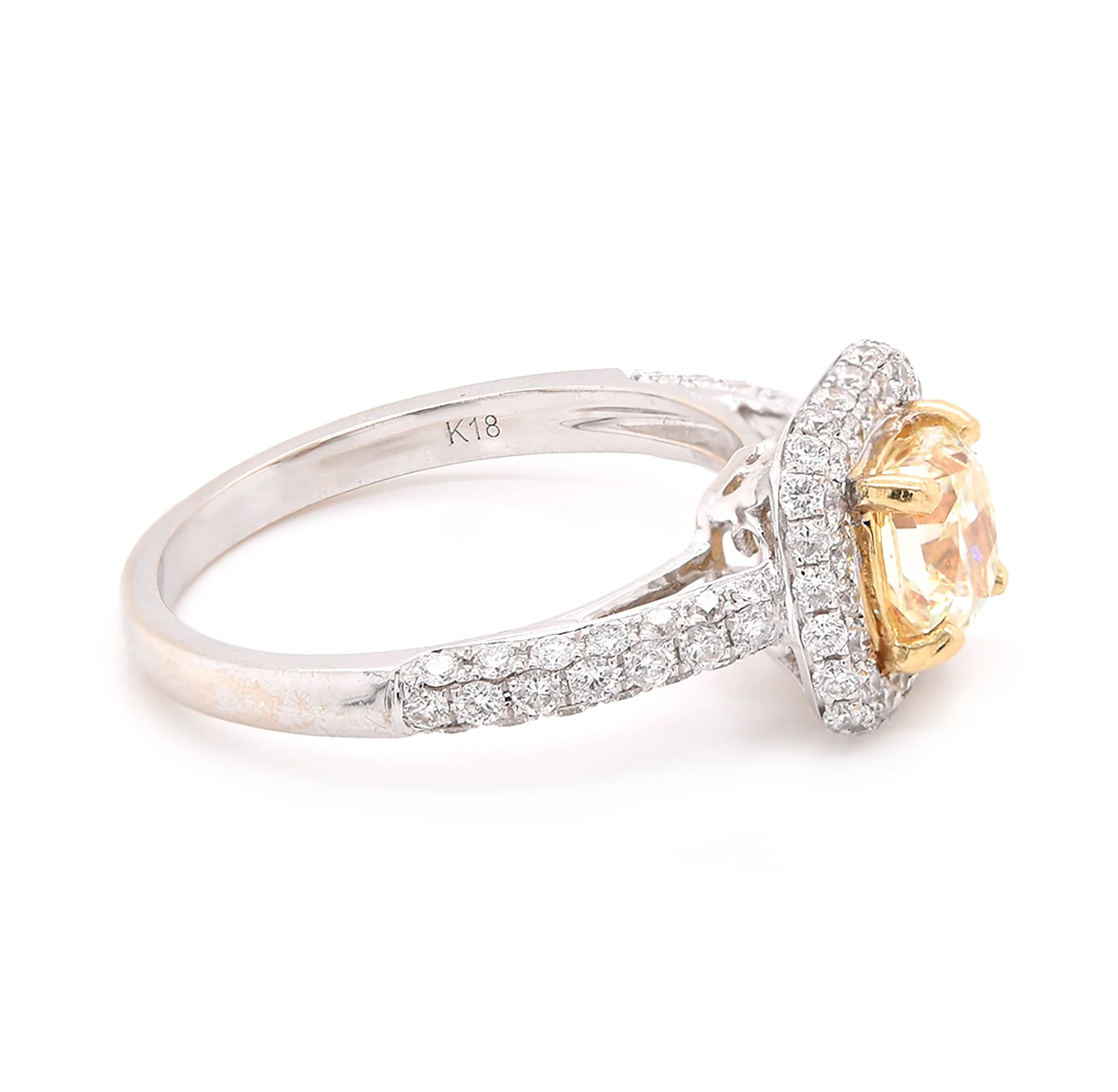 18k White Gold Fancy Yellow Diamond Engagement Ring - Image 2