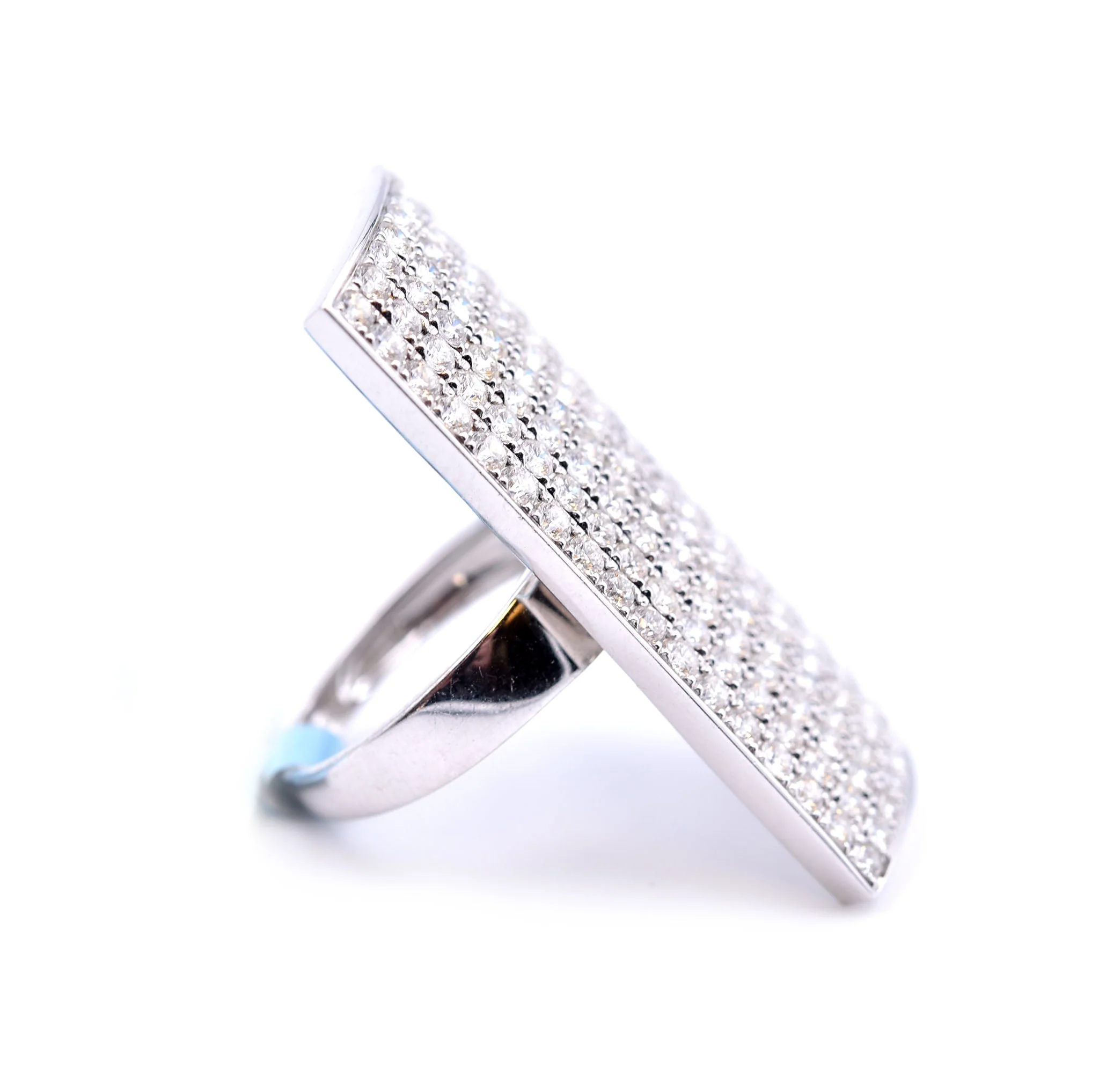 18k White Gold Full Finger Rectangle Pave Diamond Ring - Image 2