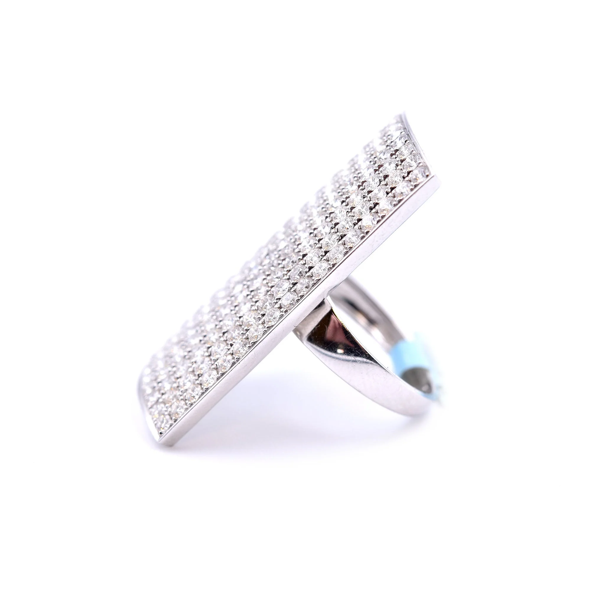 18k White Gold Full Finger Rectangle Pave Diamond Ring - Image 3
