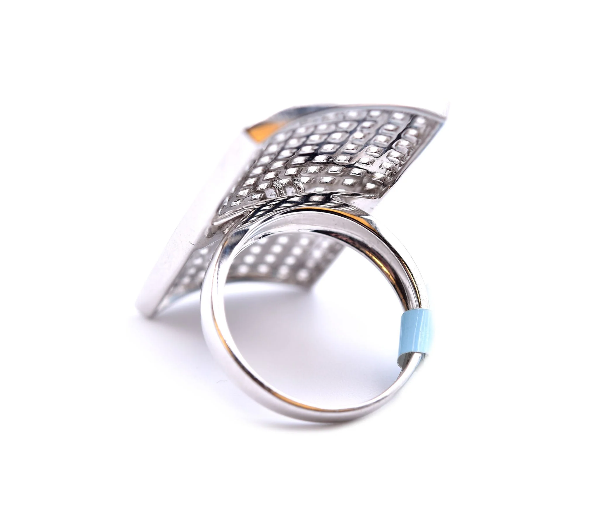 18k White Gold Full Finger Rectangle Pave Diamond Ring - Image 4