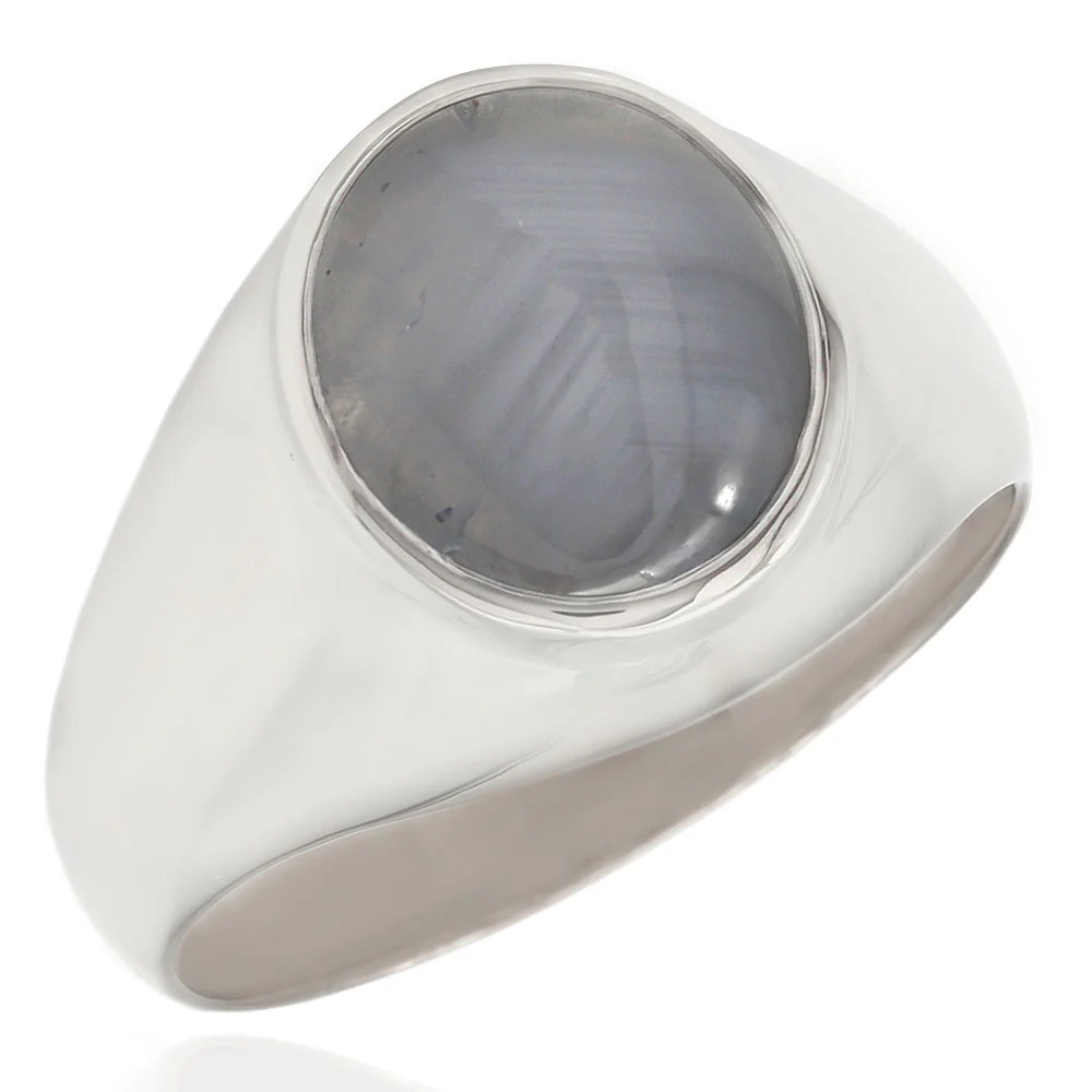18K White Gold Gray Star Sapphire Gentleman's Ring