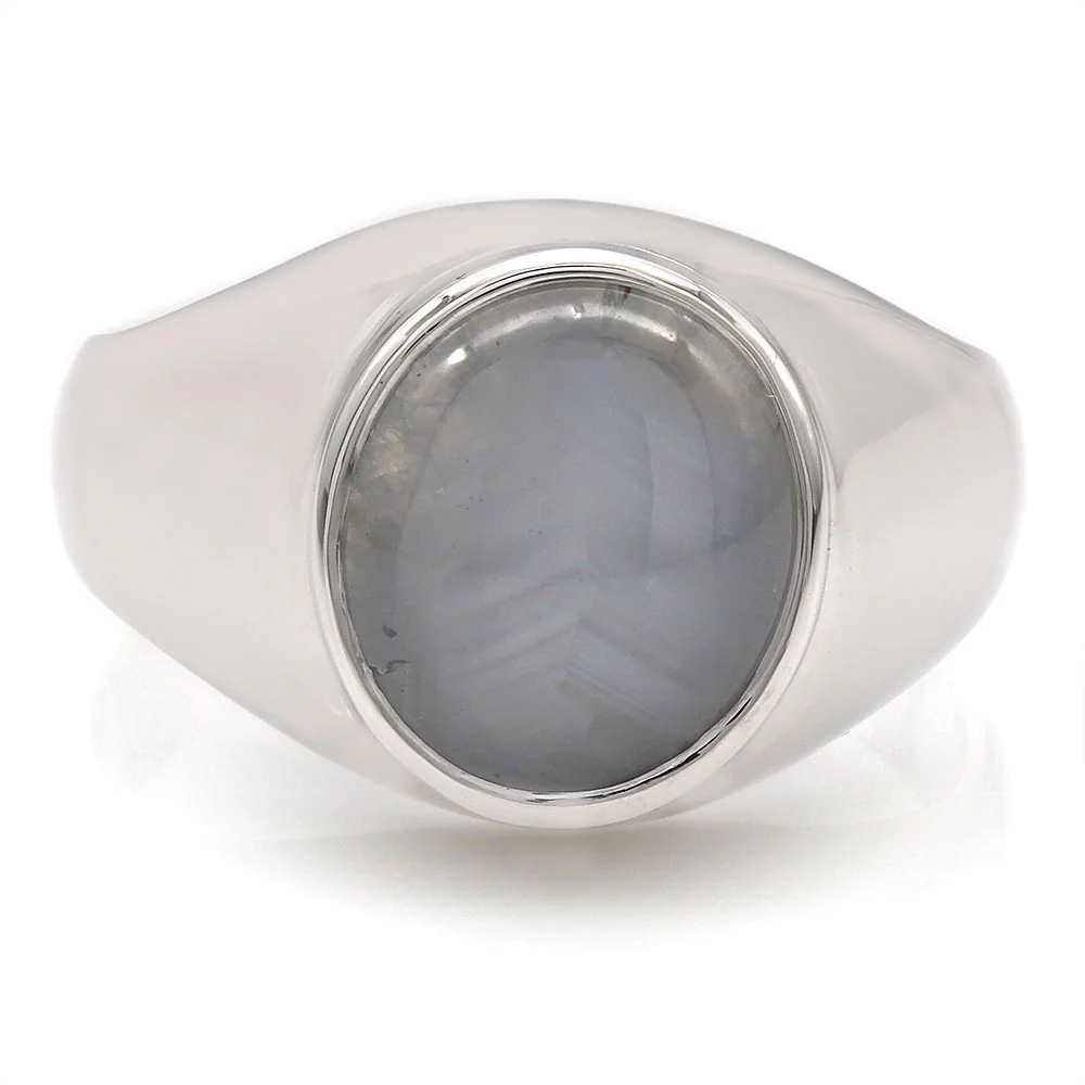 18K White Gold Gray Star Sapphire Gentleman's Ring - Image 2