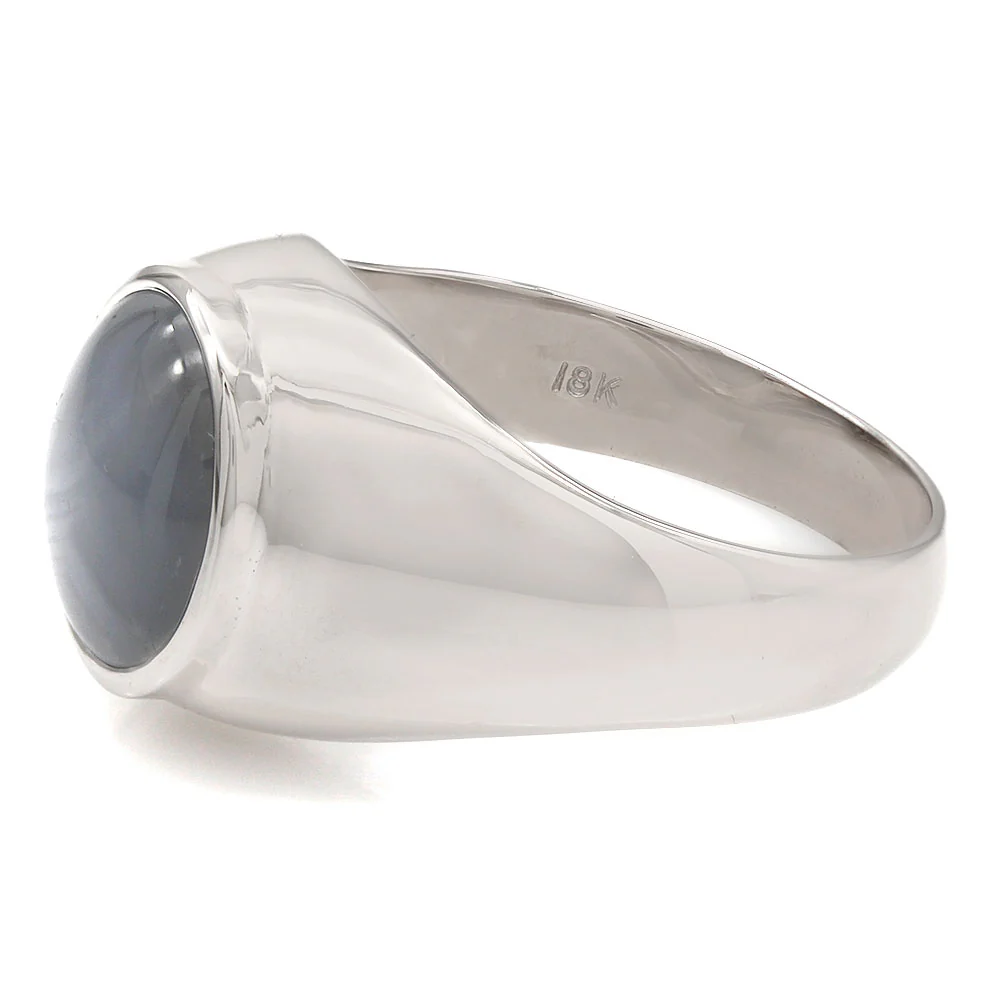 18K White Gold Gray Star Sapphire Gentleman's Ring - Image 3
