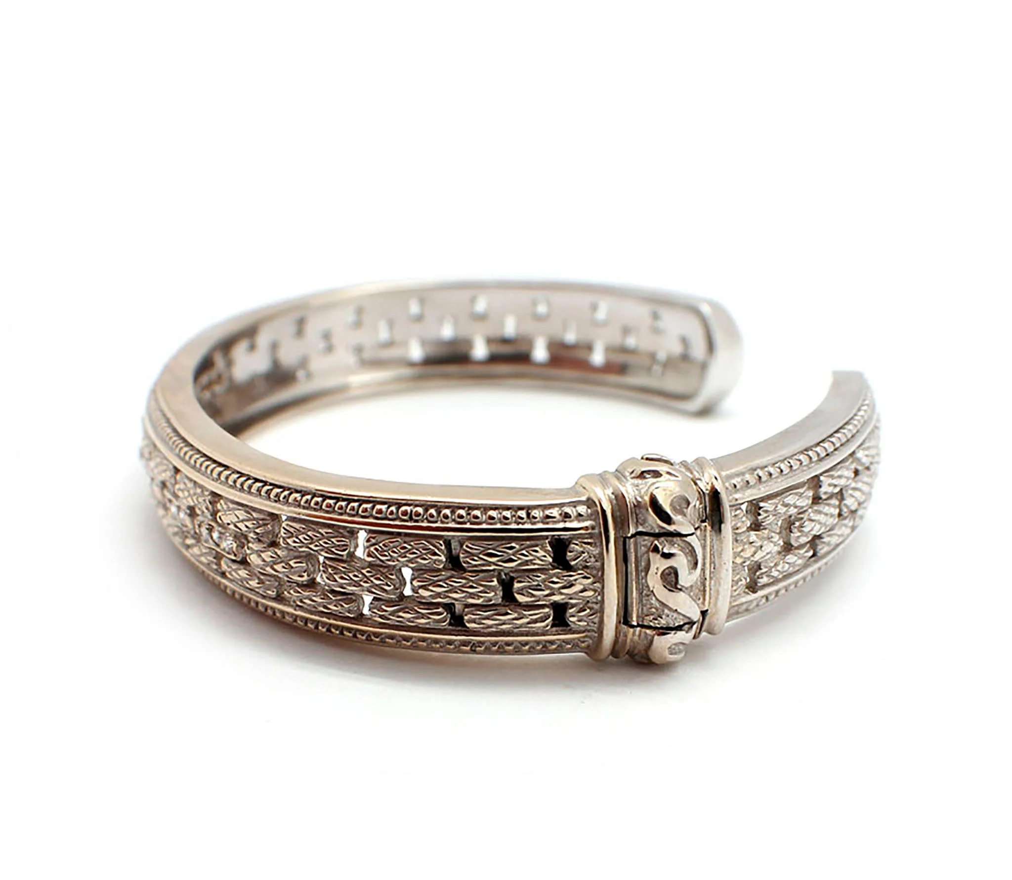 18k White Gold Judith Ripka Diamond Hinged Bangle Bracelet - Image 2