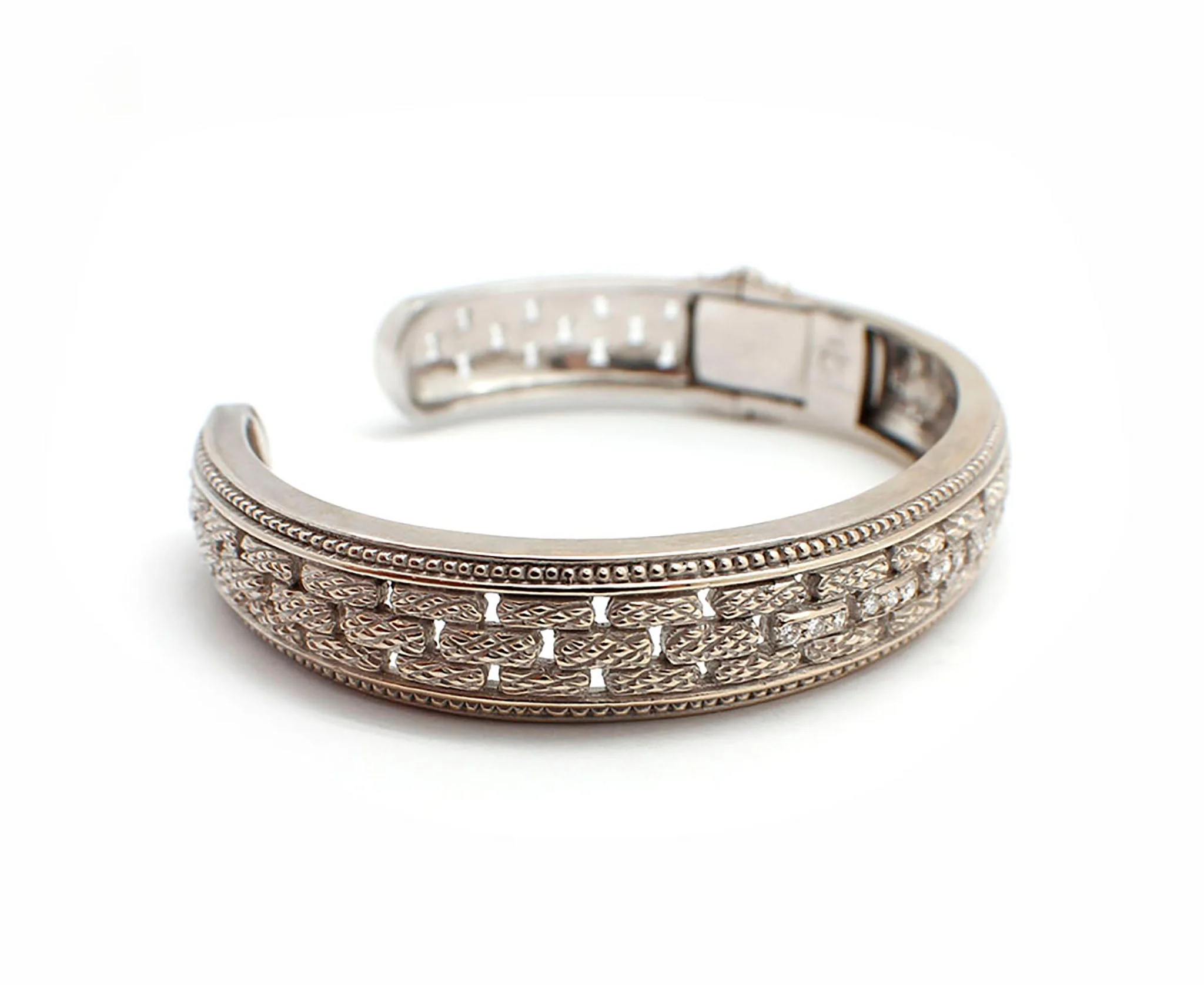 18k White Gold Judith Ripka Diamond Hinged Bangle Bracelet - Image 3