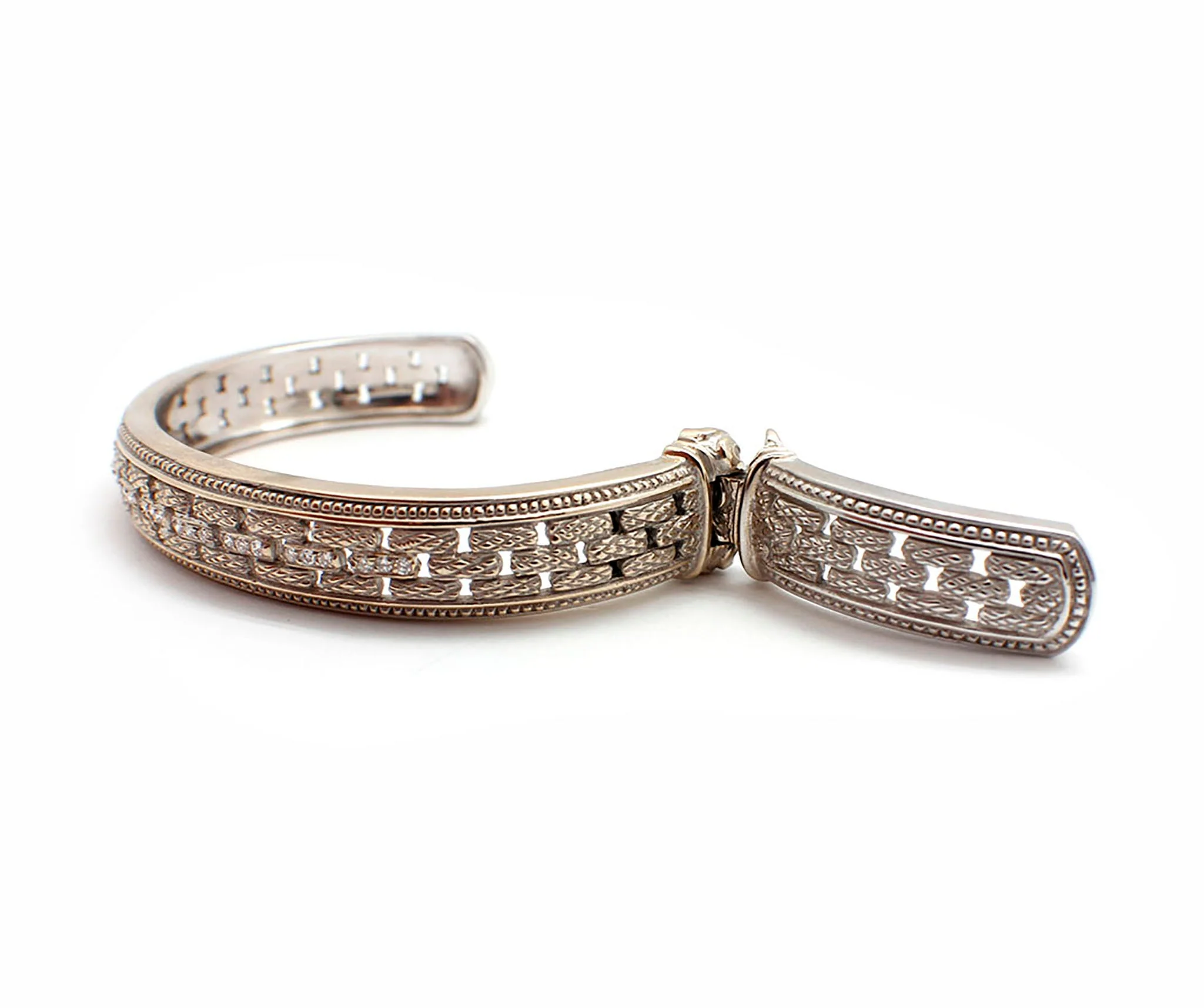 18k White Gold Judith Ripka Diamond Hinged Bangle Bracelet - Image 5