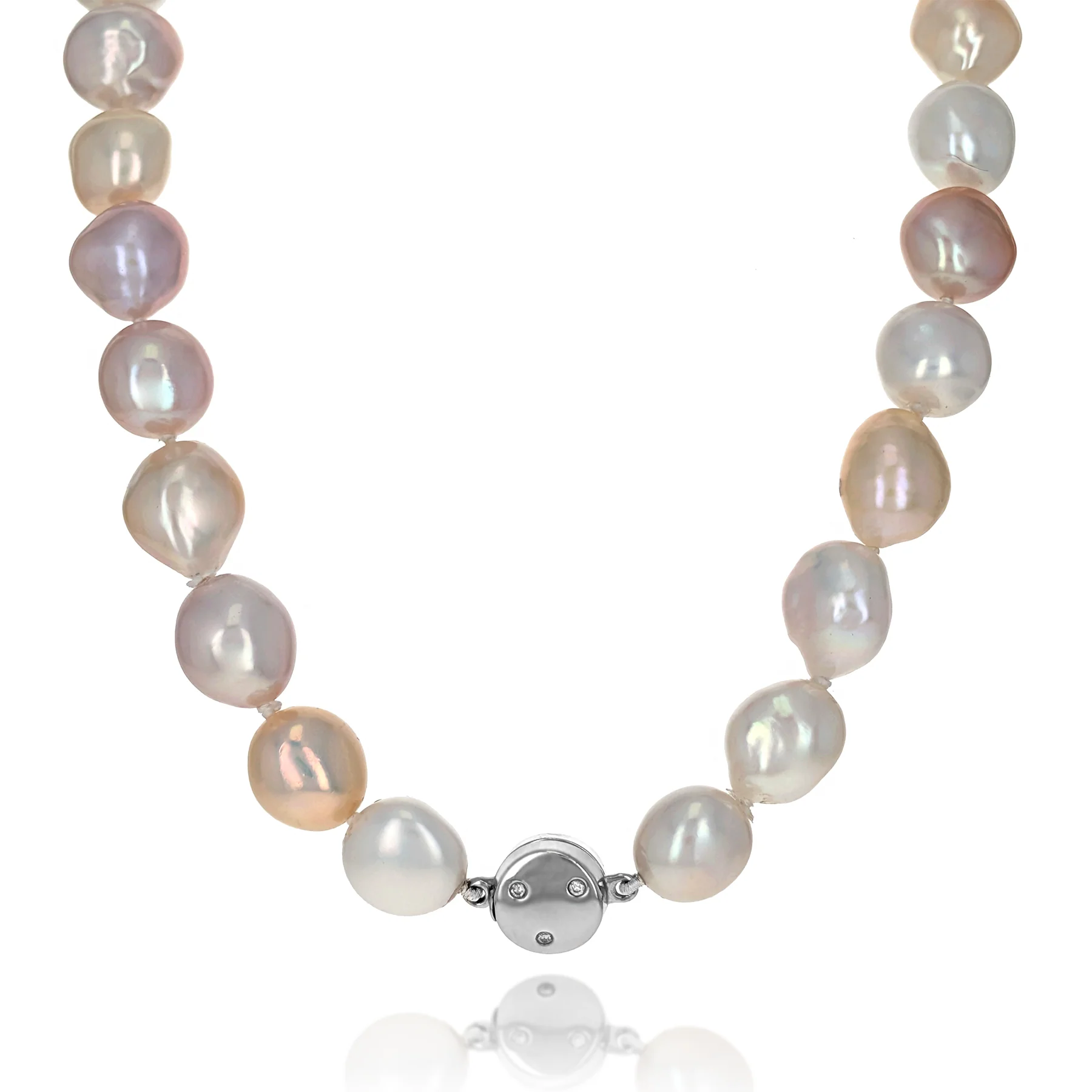 18K White Gold Multi-Color Pastel Freshwater Pearl & Diamond Necklace