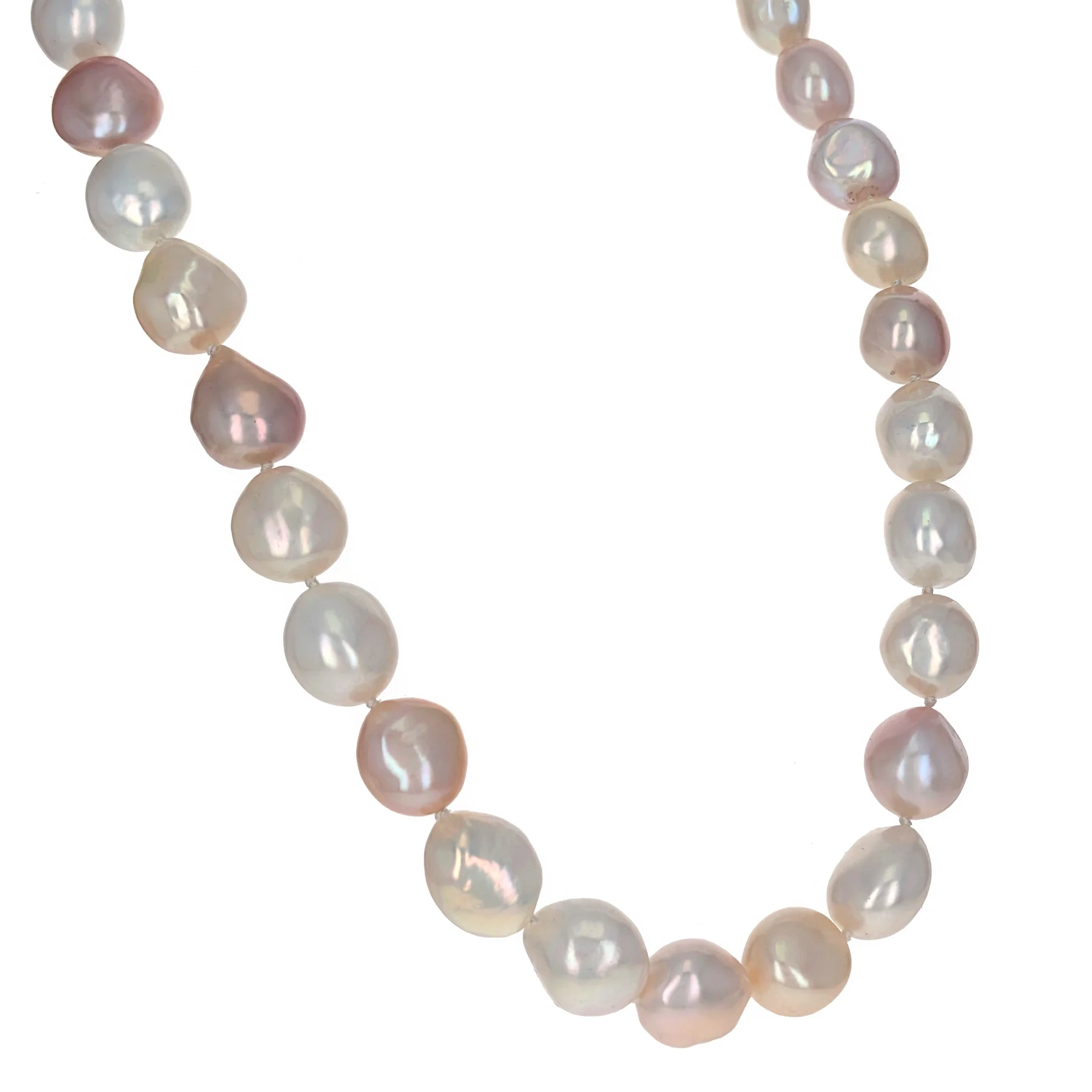 18K White Gold Multi-Color Pastel Freshwater Pearl & Diamond Necklace - Image 2