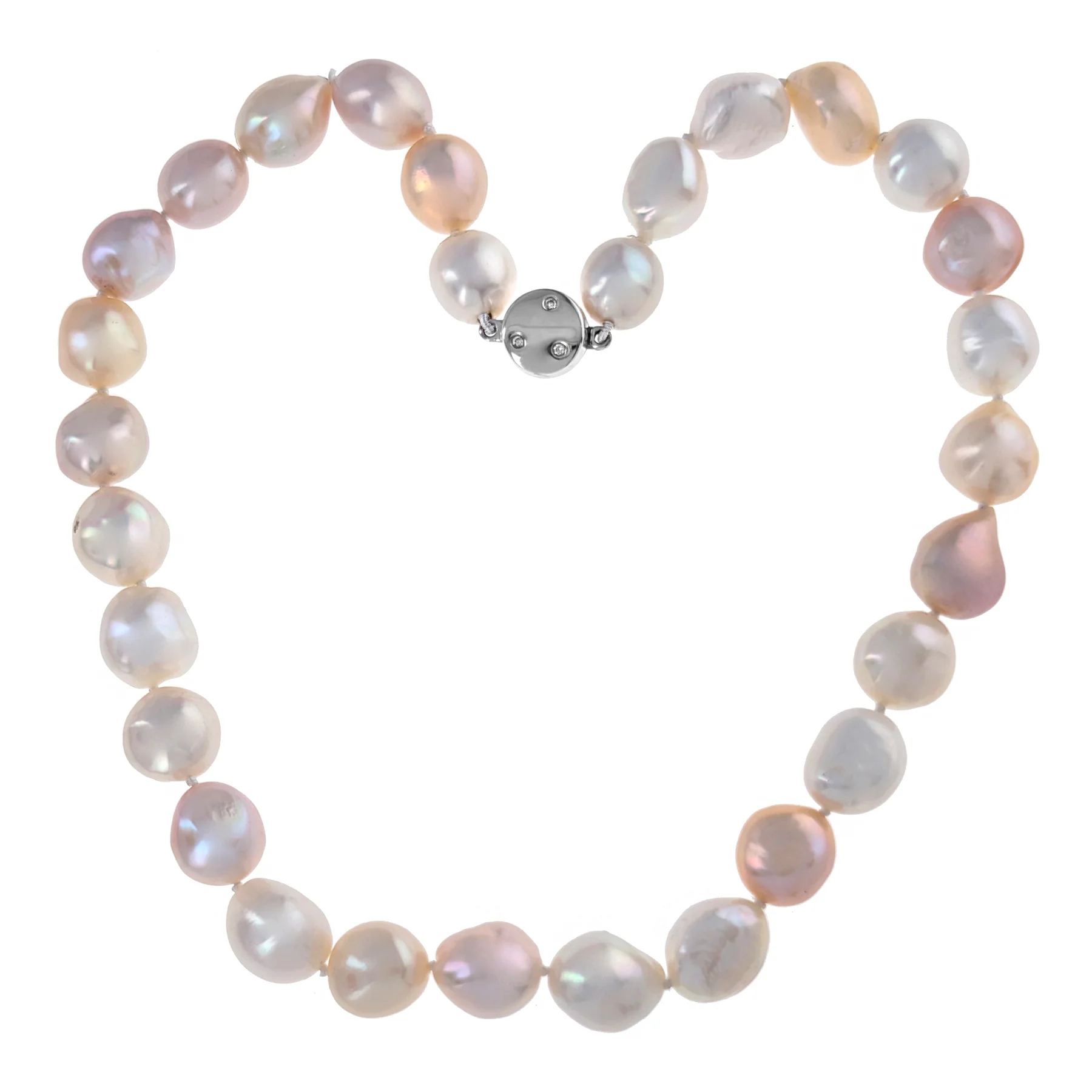 18K White Gold Multi-Color Pastel Freshwater Pearl & Diamond Necklace - Image 3