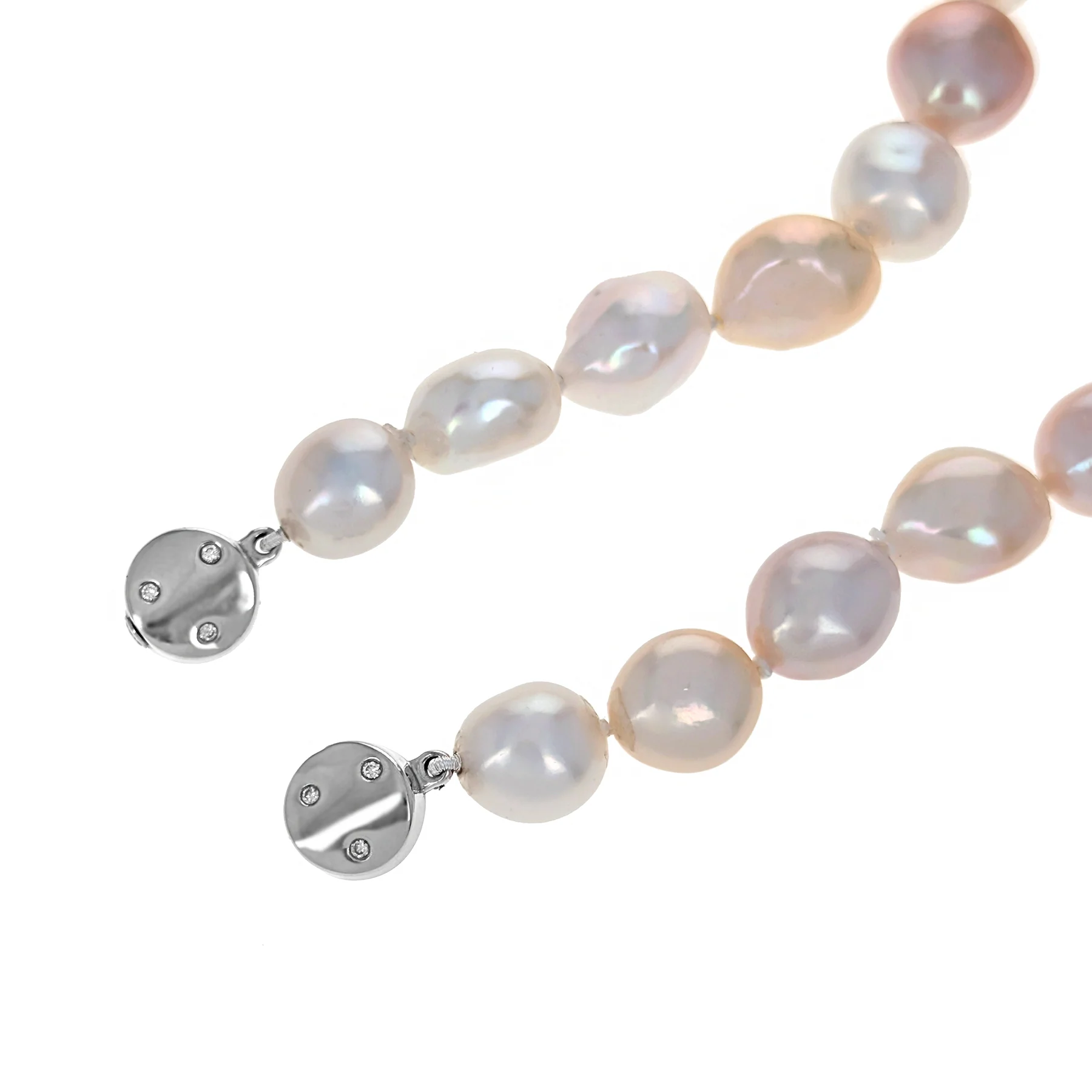 18K White Gold Multi-Color Pastel Freshwater Pearl & Diamond Necklace - Image 4