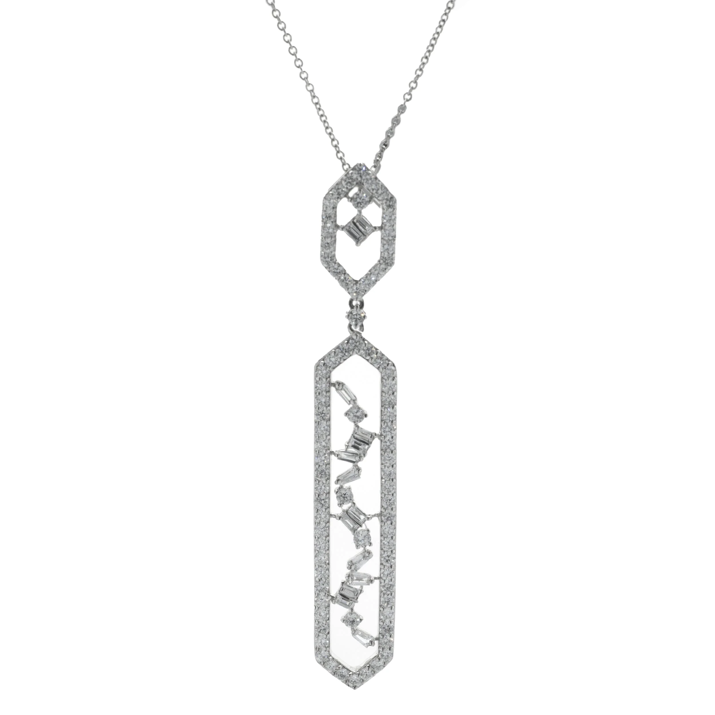 18K White Gold Multi-Shaped Geometric Drop Necklace