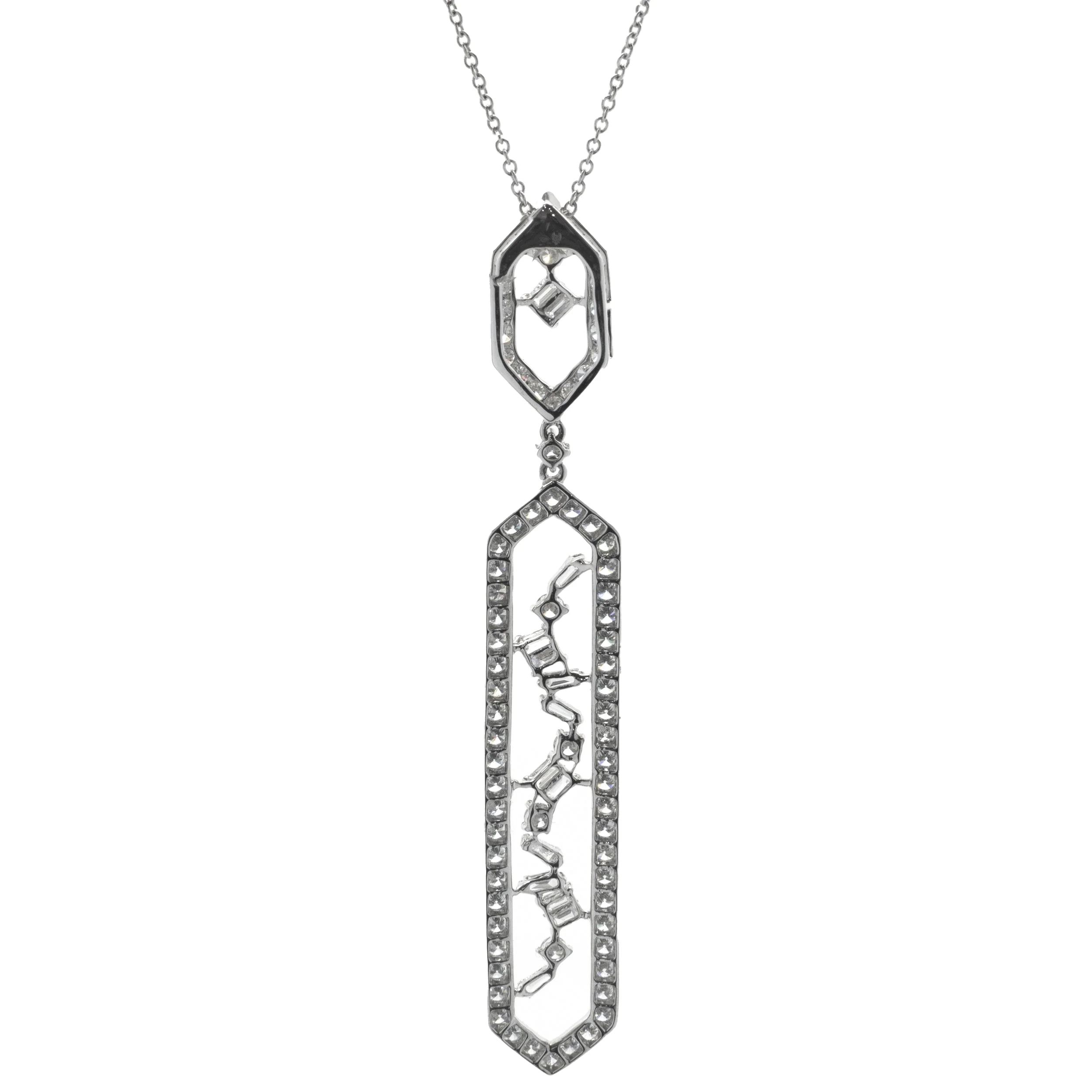 18K White Gold Multi-Shaped Geometric Drop Necklace - Image 2