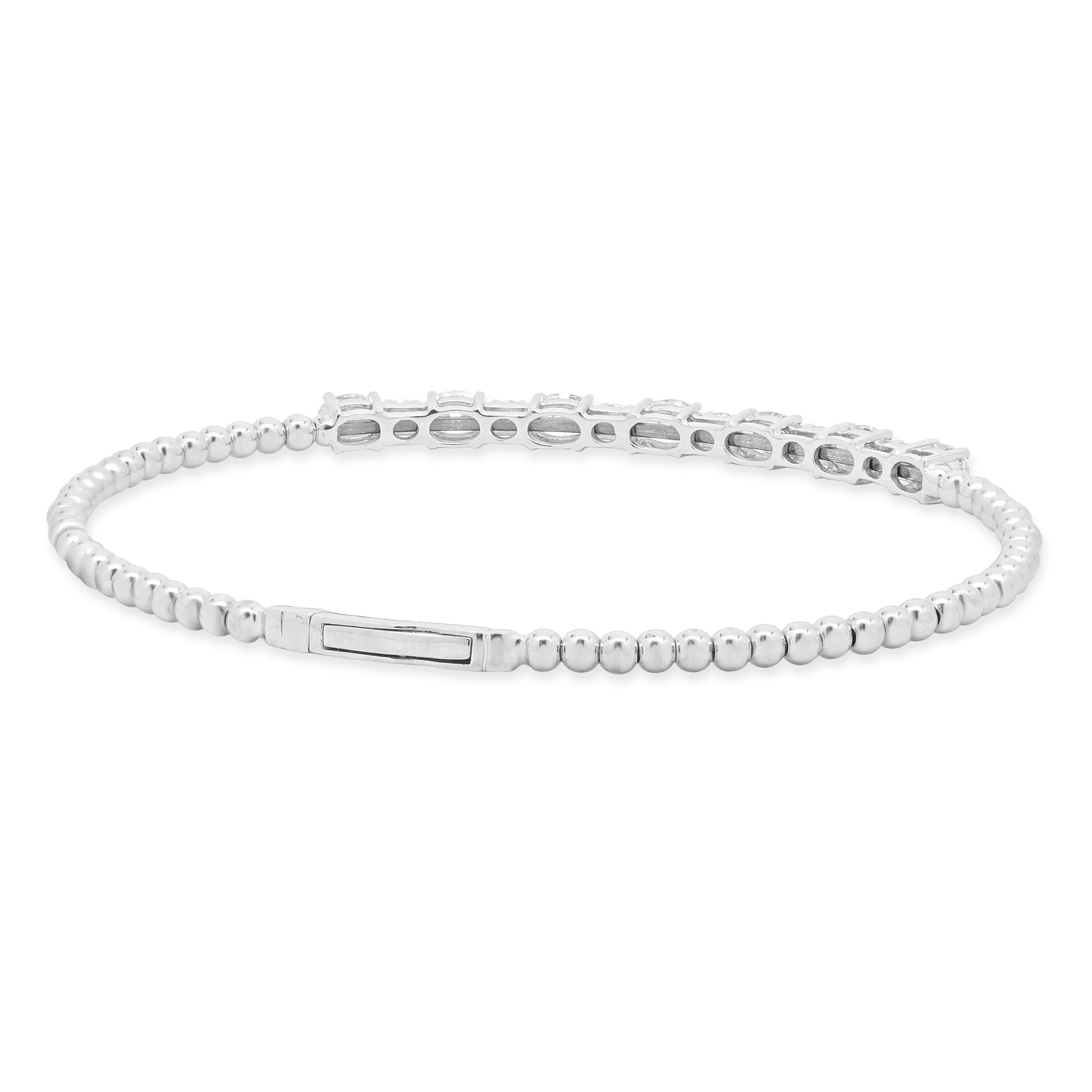 18K White Gold Oval and Round Cut Alternating Diamond Flex Bracelet - Image 3
