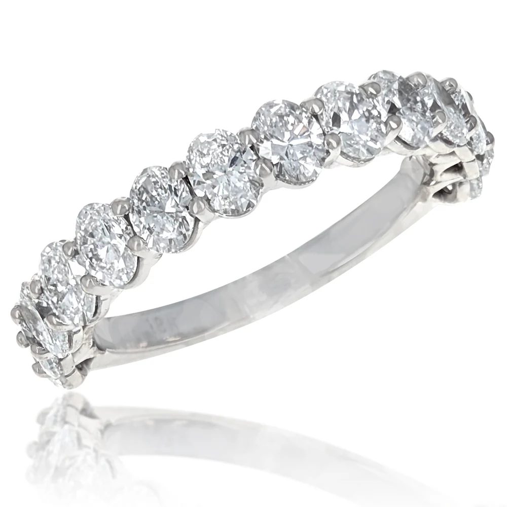 18K White Gold Oval Cut Diamond Band Ring
