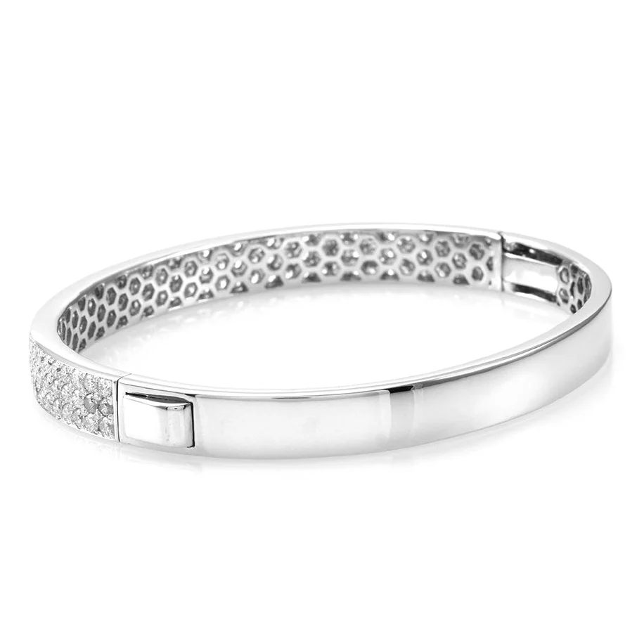 18K White Gold Pave Diamond Bangle Bracelet - Image 2