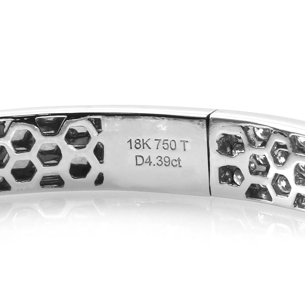 18K White Gold Pave Diamond Bangle Bracelet - Image 3