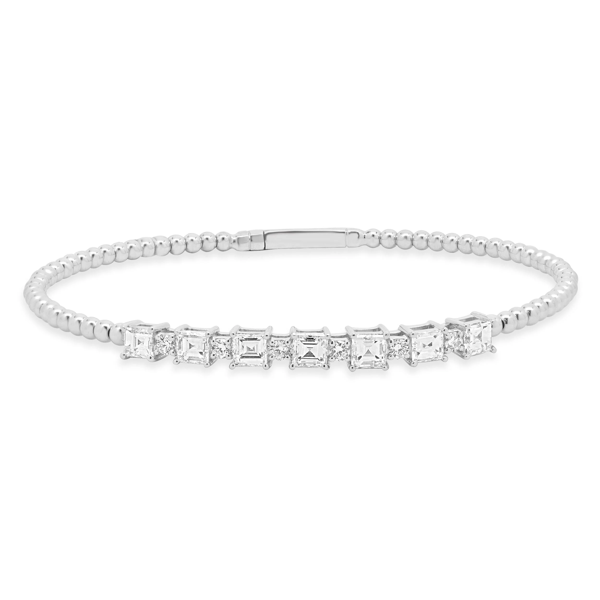 18K White Gold Round and Asscher Cut Alternating Diamond Flex Bracelet