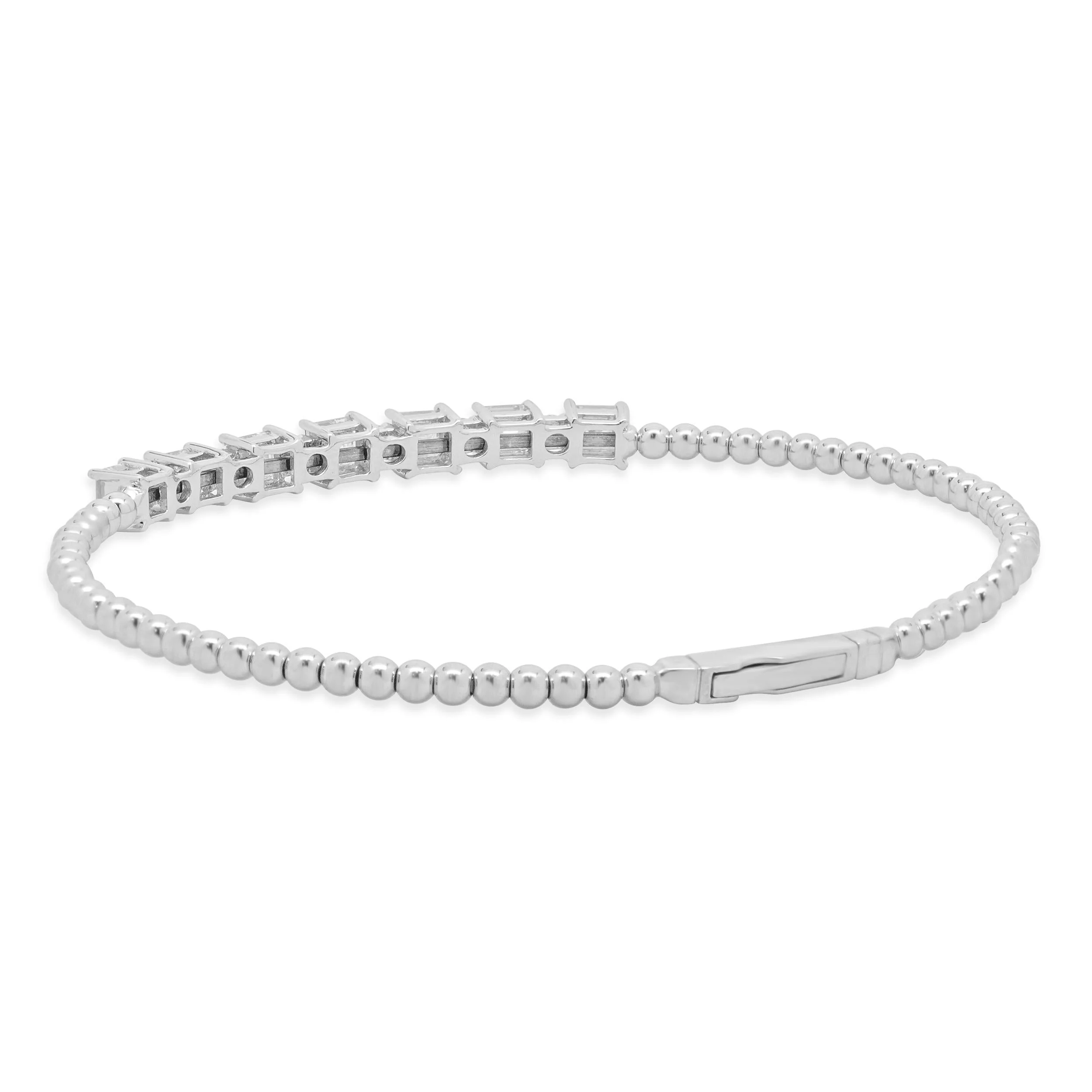 18K White Gold Round and Asscher Cut Alternating Diamond Flex Bracelet - Image 3