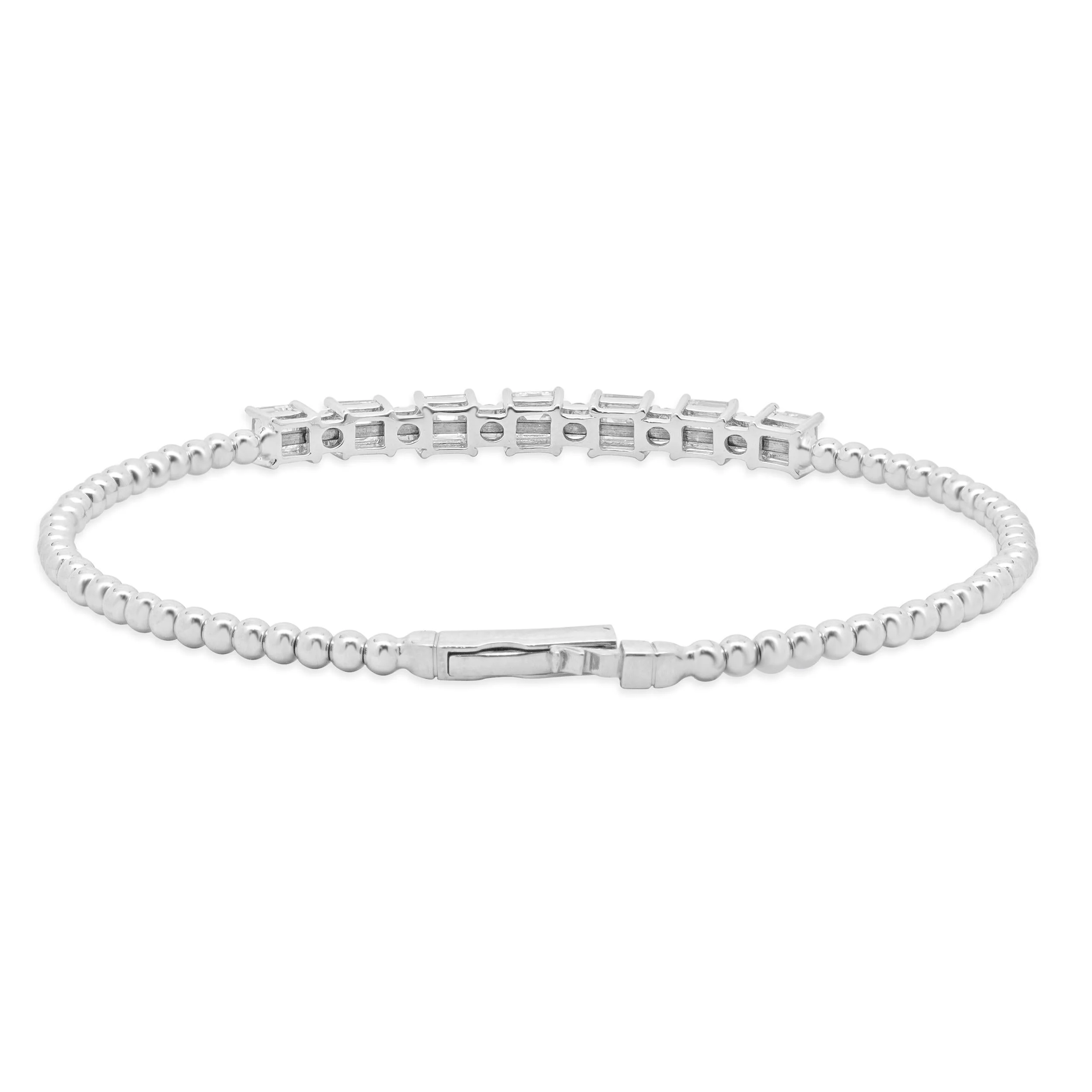 18K White Gold Round and Asscher Cut Alternating Diamond Flex Bracelet - Image 4