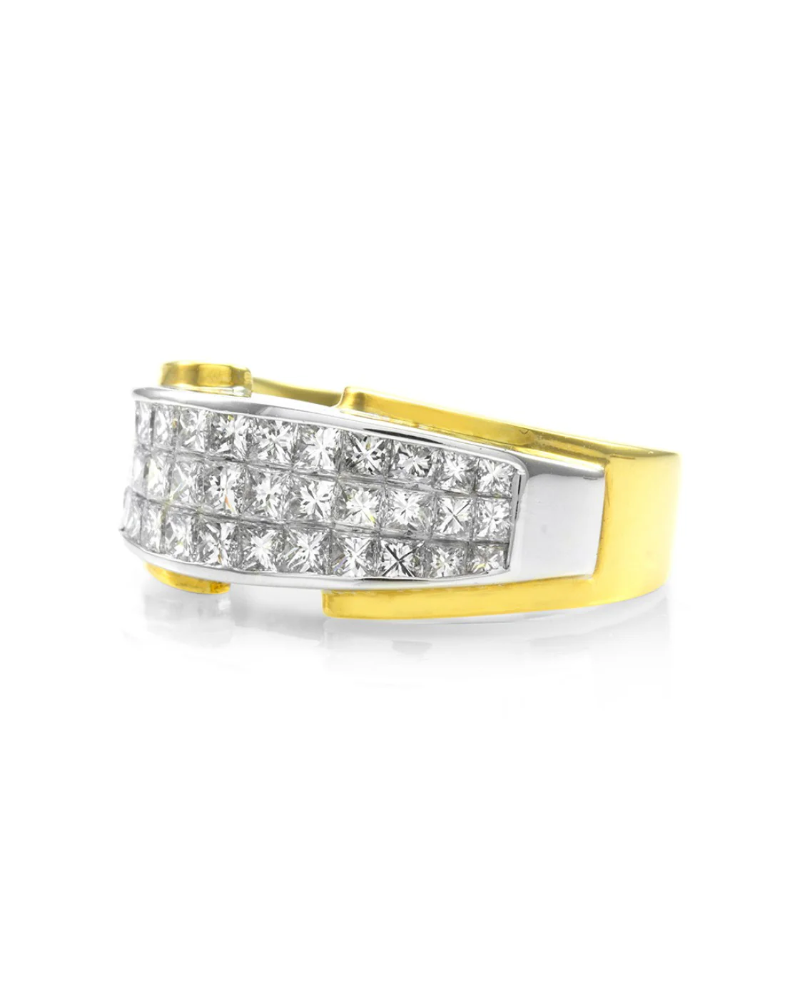 18K White & Yellow Gold Invisible Set Diamond Band - Image 2