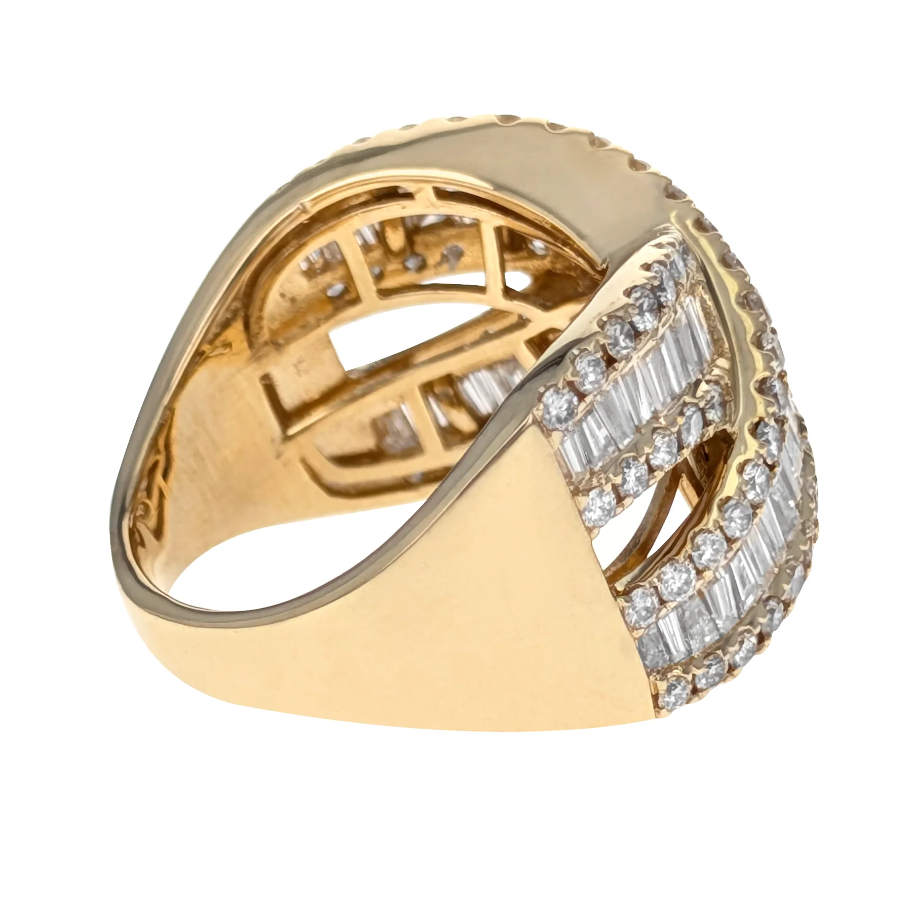 18K Yellow Gold Baguette & Round Brilliant Diamond Crossover Band Ring - Image 3