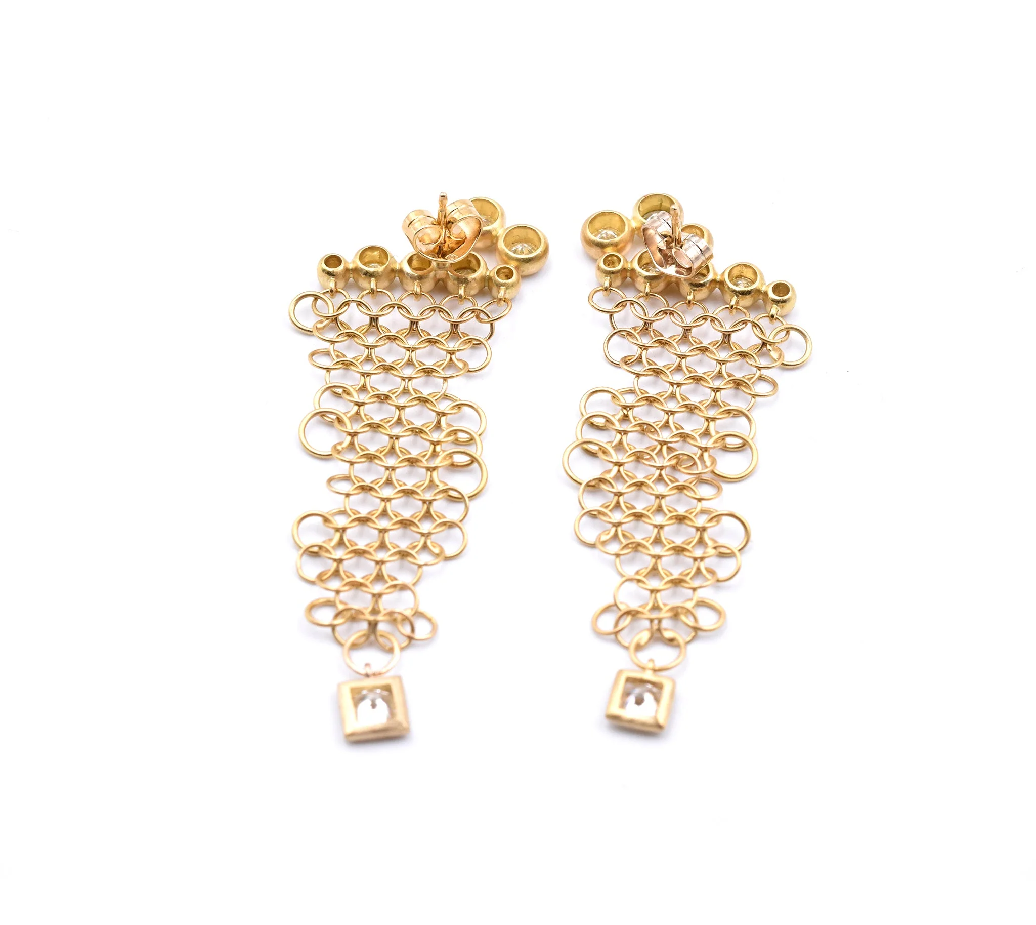 18k Yellow Gold Diamond Mesh Dangle Earrings - Image 3