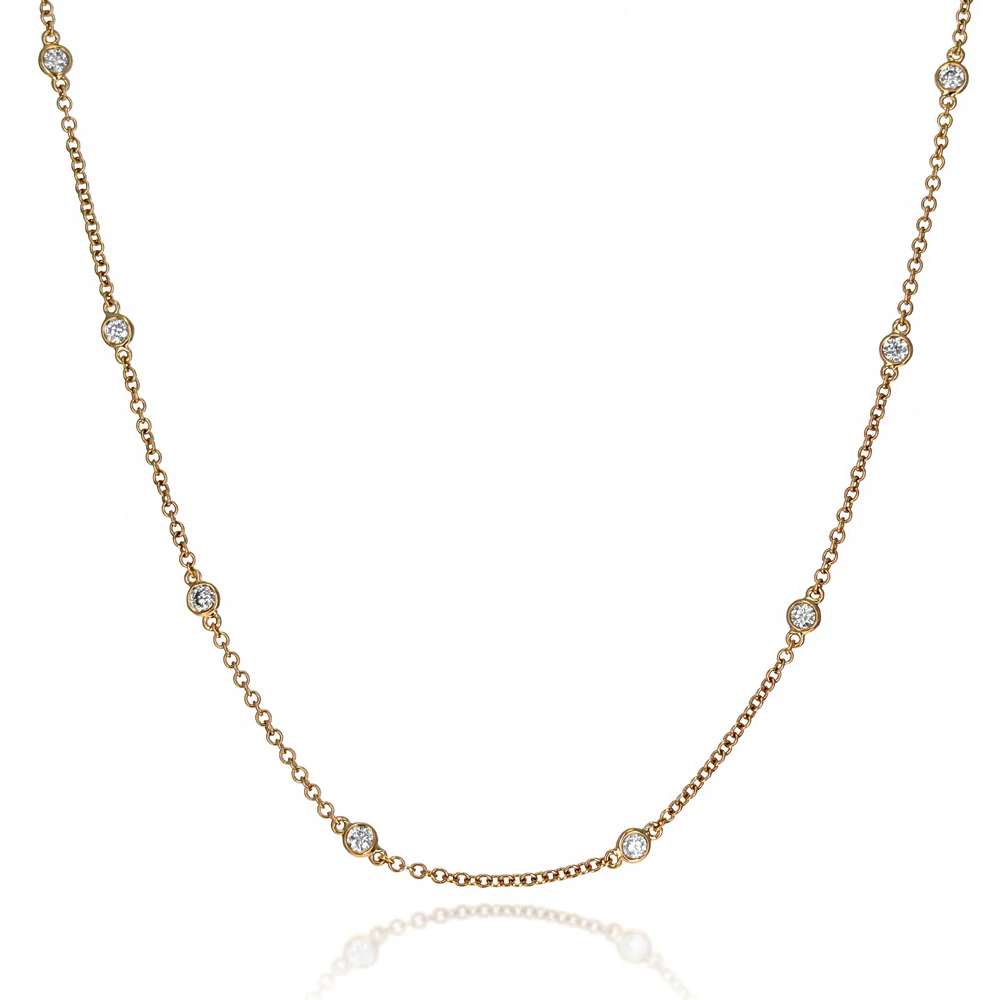 18K Yellow Gold Diamond Station Necklace
