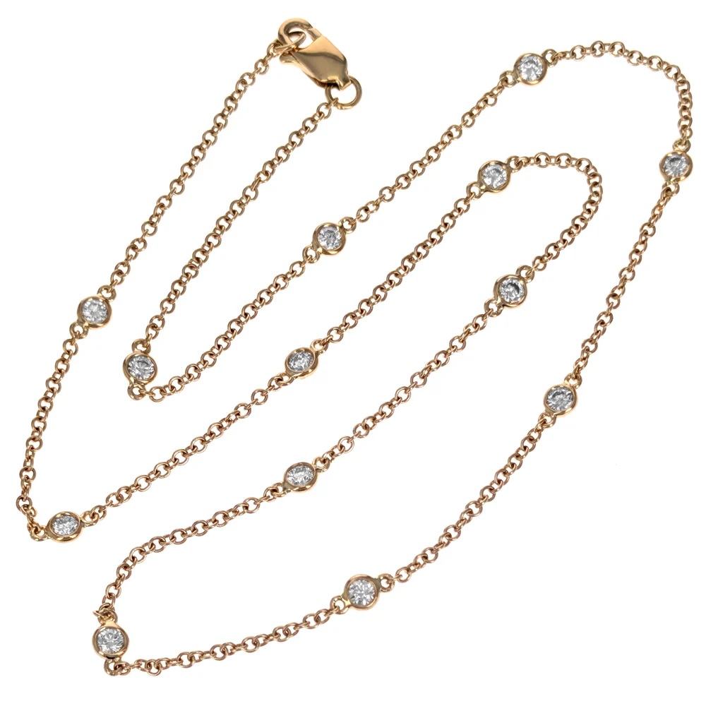 18K Yellow Gold Diamond Station Necklace - Image 2