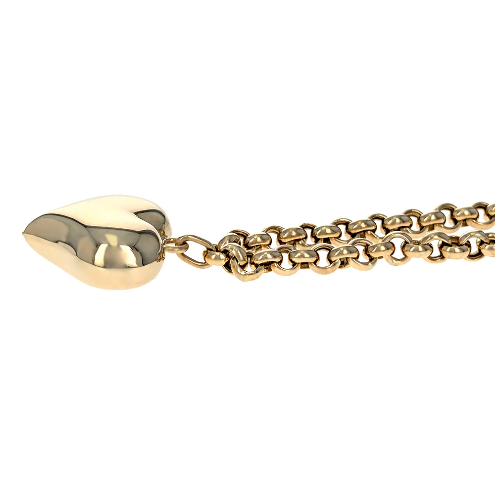 18K Yellow Gold Hollow Puffed Heart Rolo Chain Necklace - Image 3